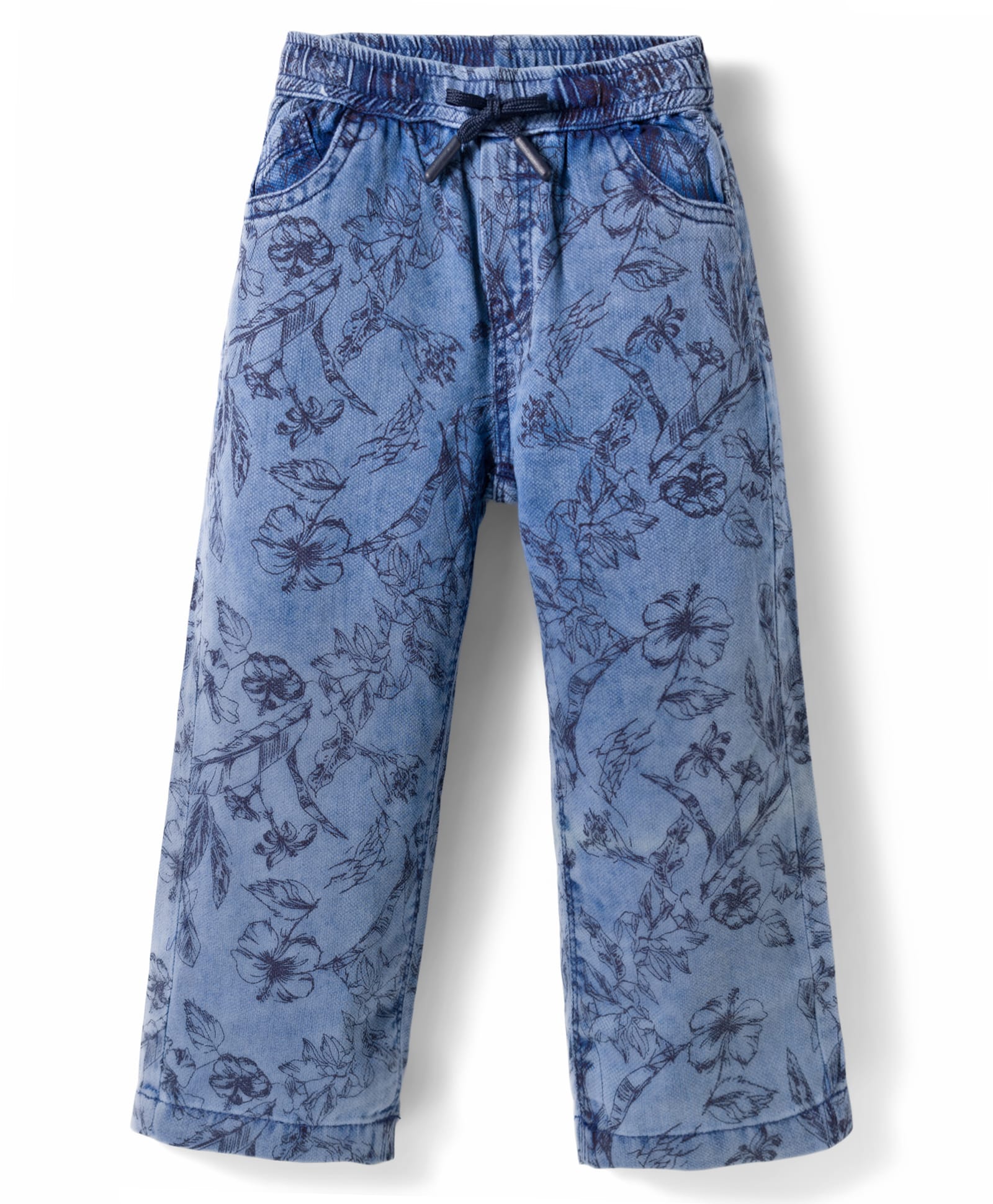 Olio Kids Woven Full Length Denim Jeans With Floral Print - Light Blue-picture-26