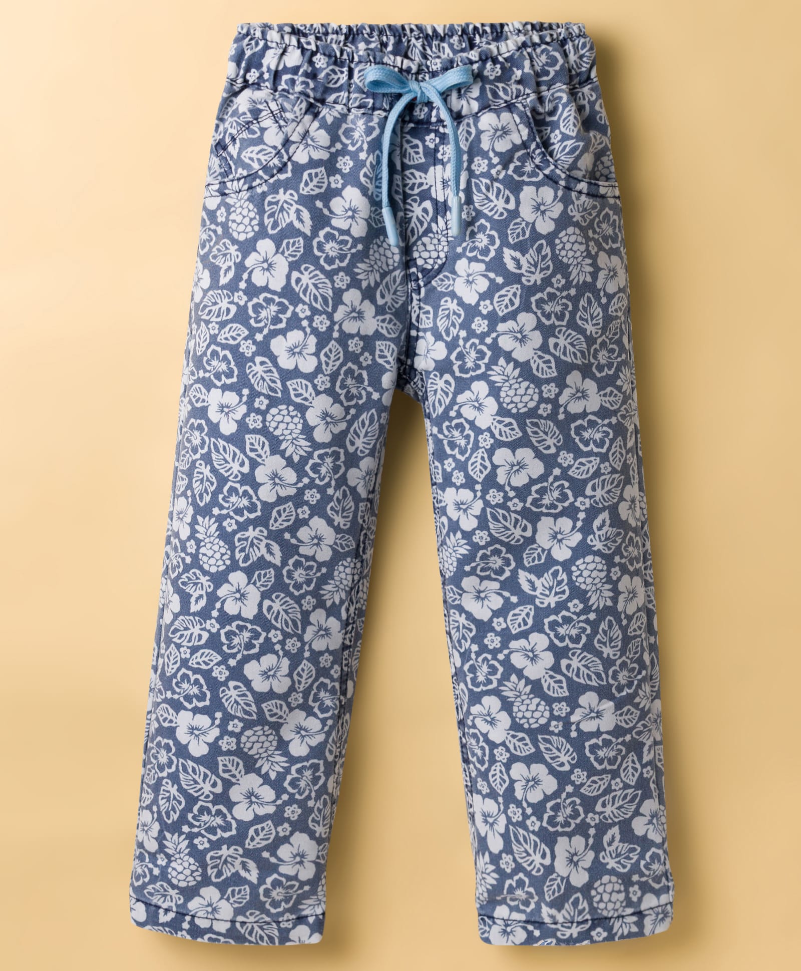 Olio Kids Woven Full Length Denim Jeans With Floral Print - Light Blue-picture-22