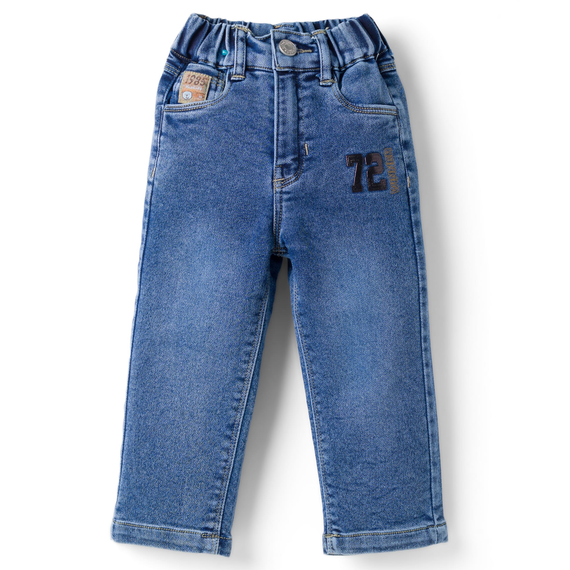 Olio Kids Woven Full Length Washed Denim Jeans with Number Patch - Light Blue-picture-12