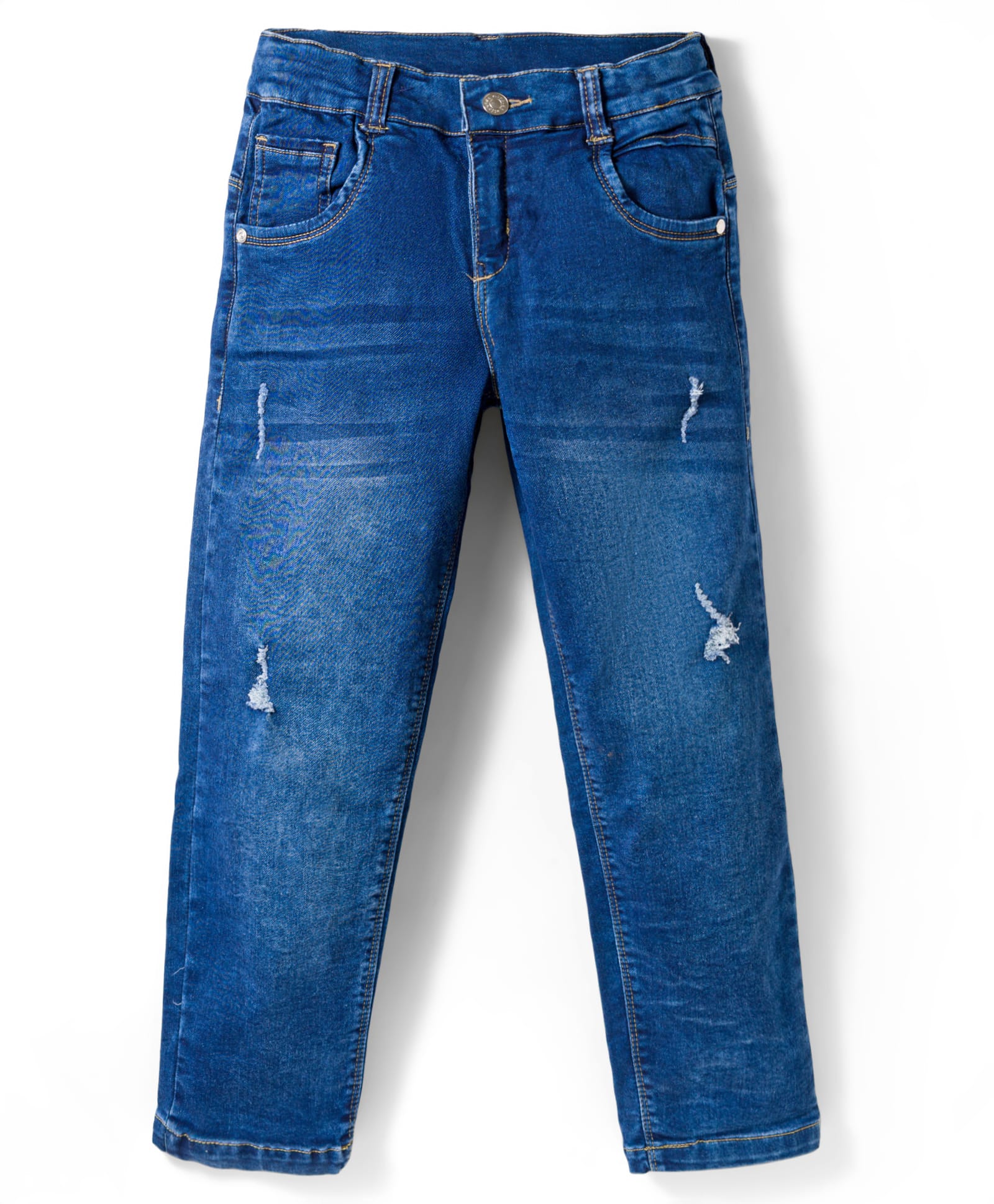 Olio Kids Woven Full Length Solid Denim Jeans With Distressed Design - Navy Blue-picture-17