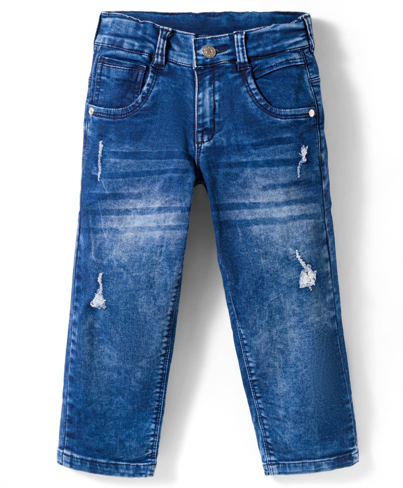 Olio Kids Woven Full Length Solid Denim Jeans With Distressed Design - Light Blue-picture-18