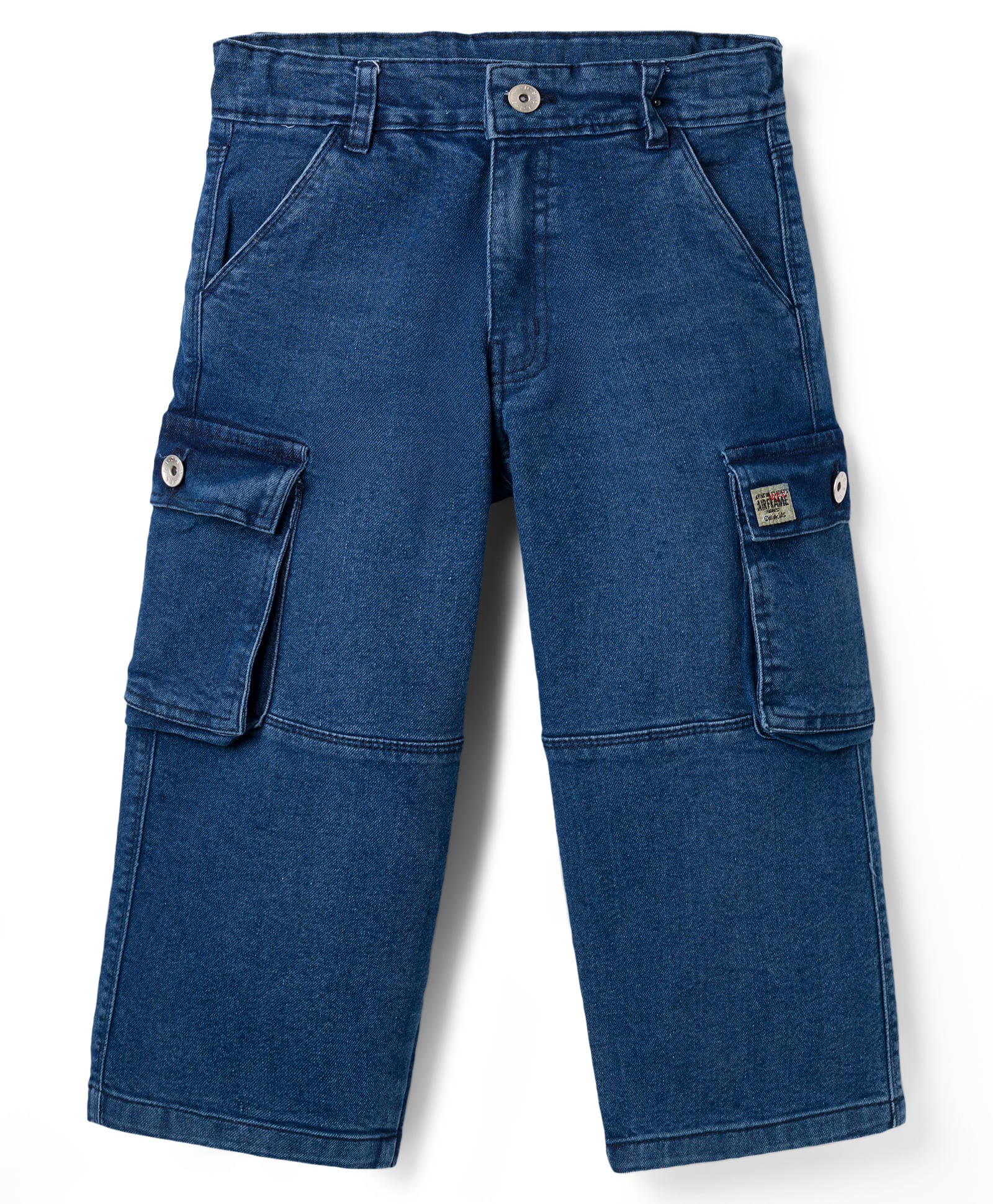 Olio Kids Denim Woven Full Length Solid Jeans With Cargo Pockets - Blue-picture-22