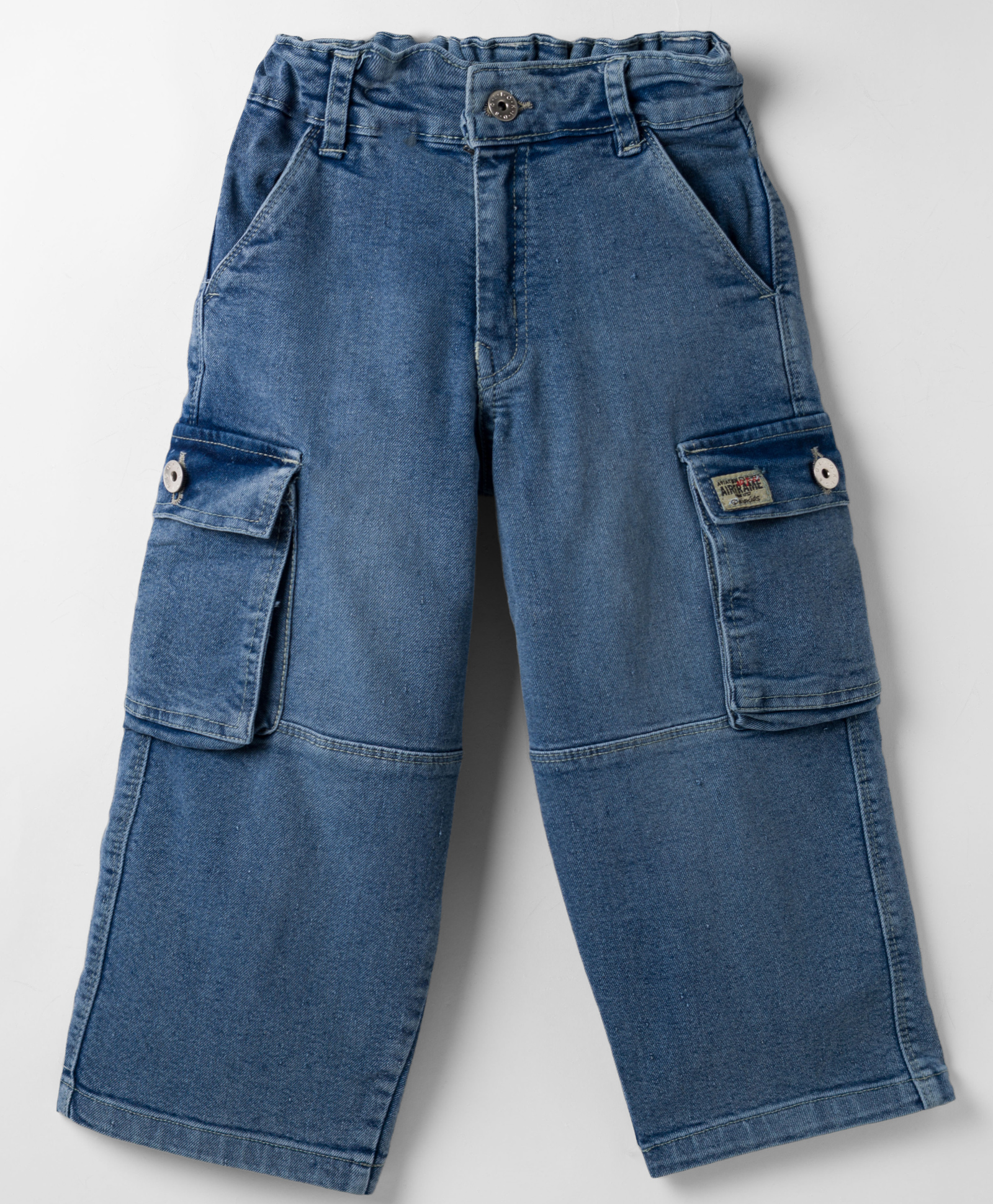 Olio Kids Denim Woven Full Length Solid Jeans With Cargo Pockets - Light Blue-picture-12