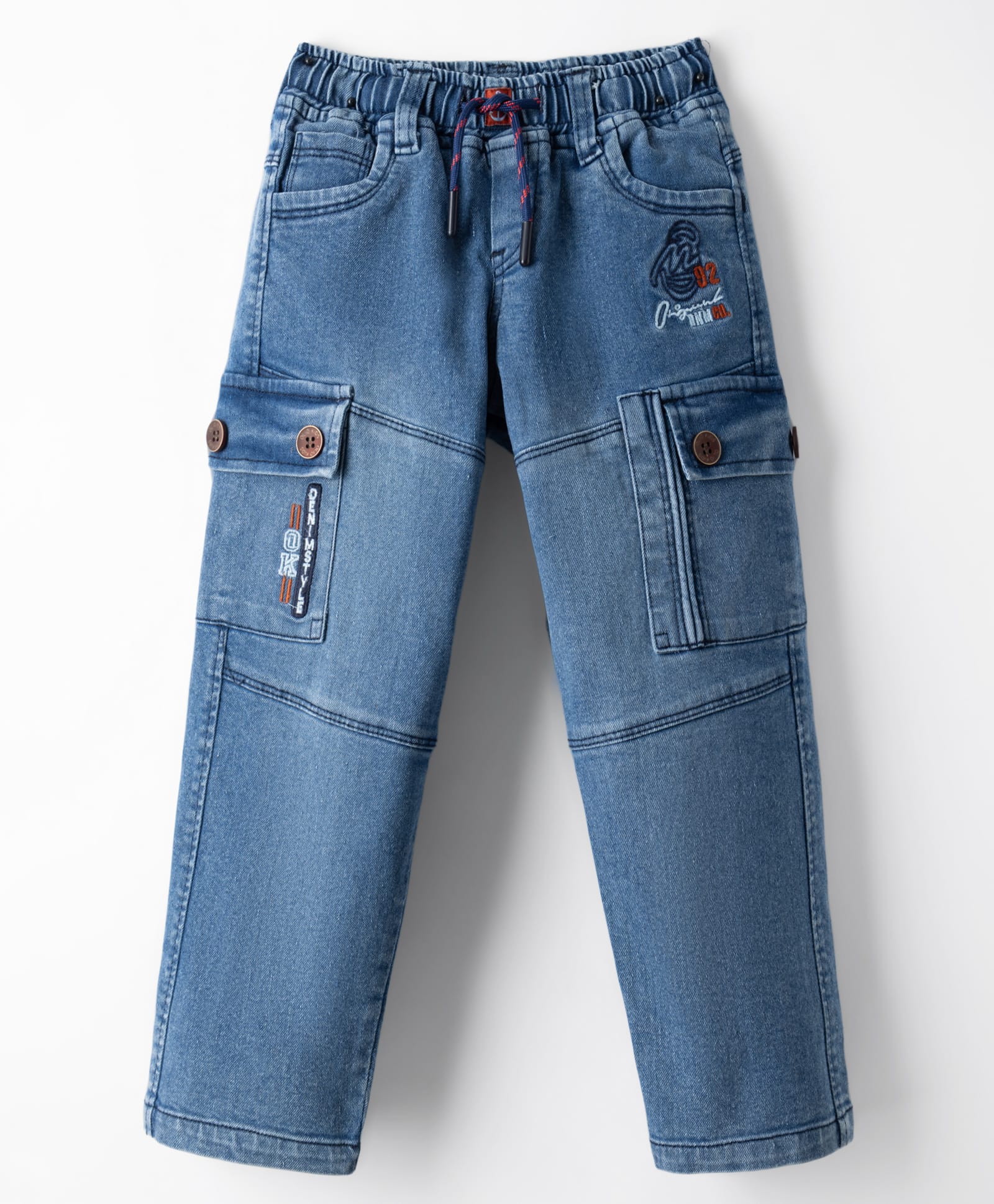 Olio Kids Denim Woven Full Length Cut & Sew Jeans with Embroidery - Light Blue-picture-26