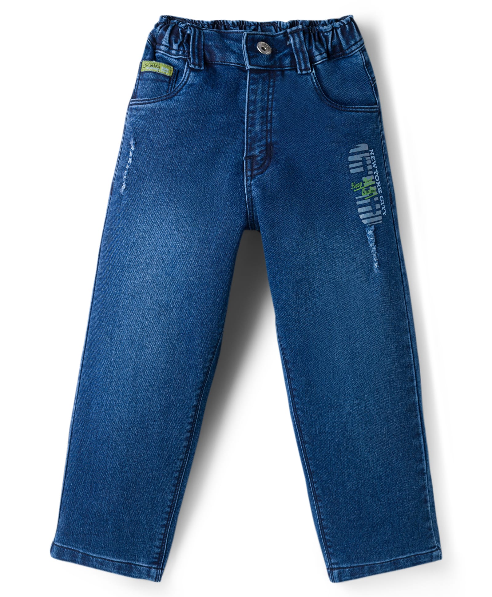 Olio Kids Denim Woven Full Length Distressed Text Printed Jeans - Navy Blue-picture-10