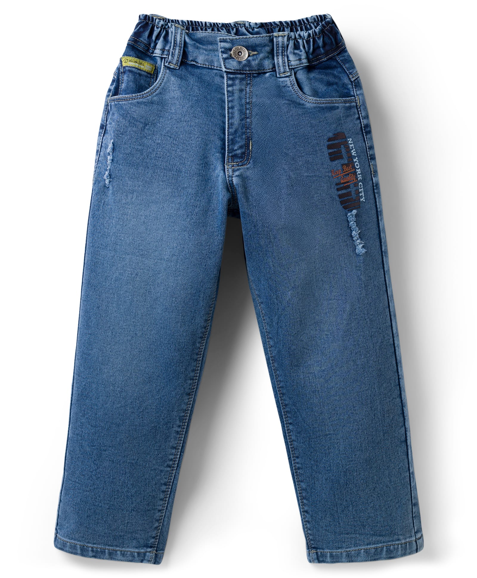 Olio Kids Denim Woven Full Length Distressed Text Printed Jeans - Light Blue-picture-20
