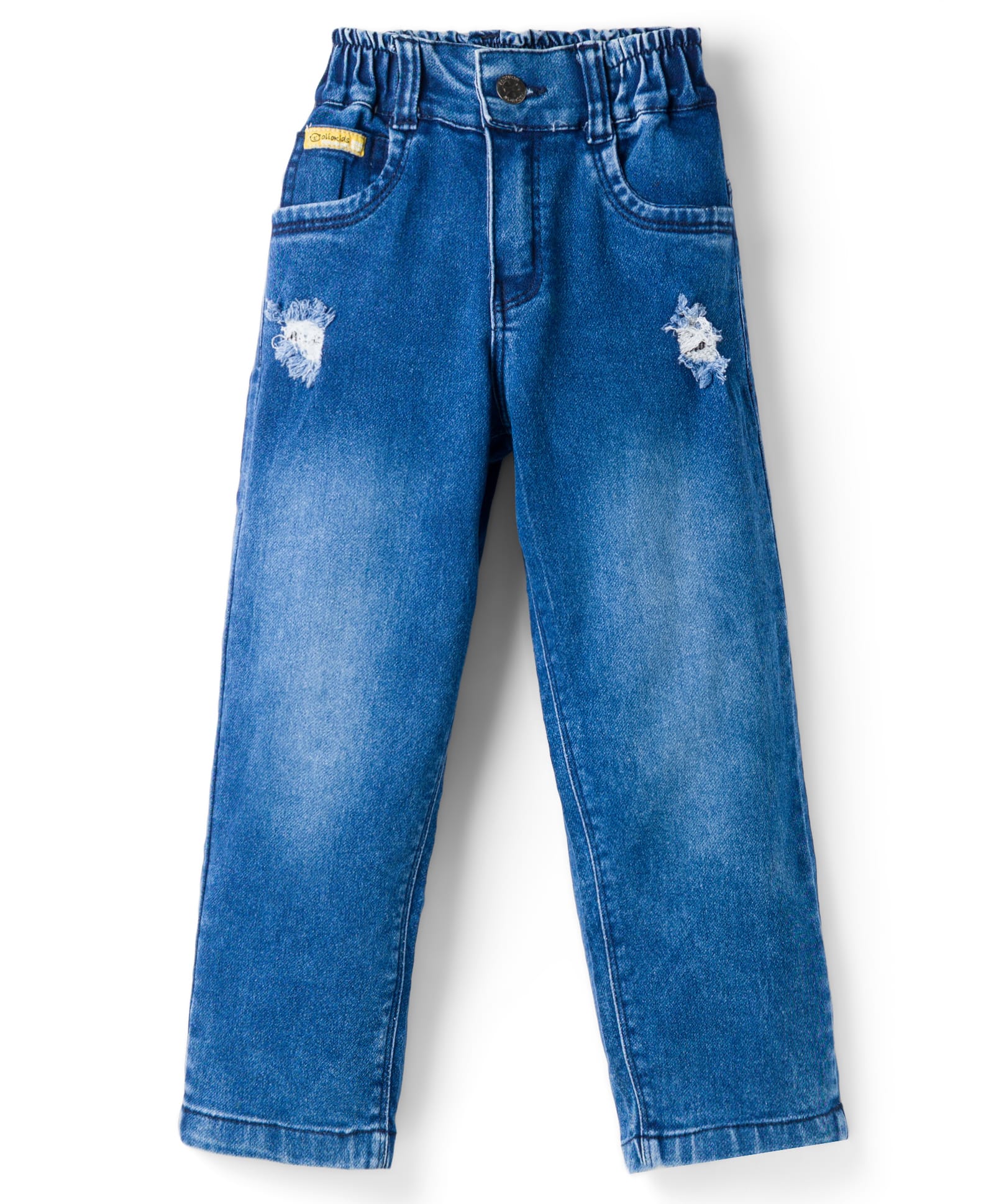 Olio Kids Woven Full Length Washed Denim Jeans Distressed Detailing - Blue-picture-19