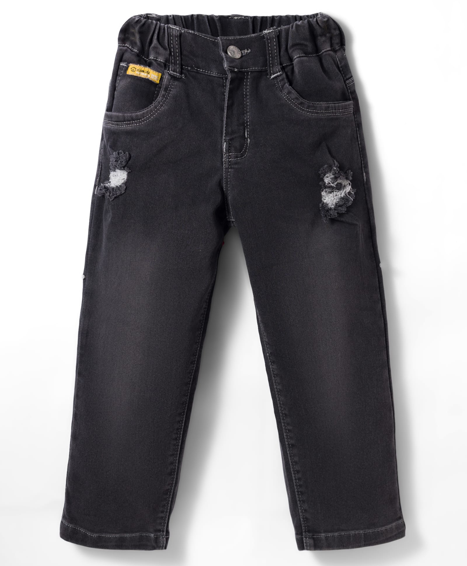Olio Kids Woven Full Length Washed Denim Jeans Distressed Detailing - Blue-picture-20
