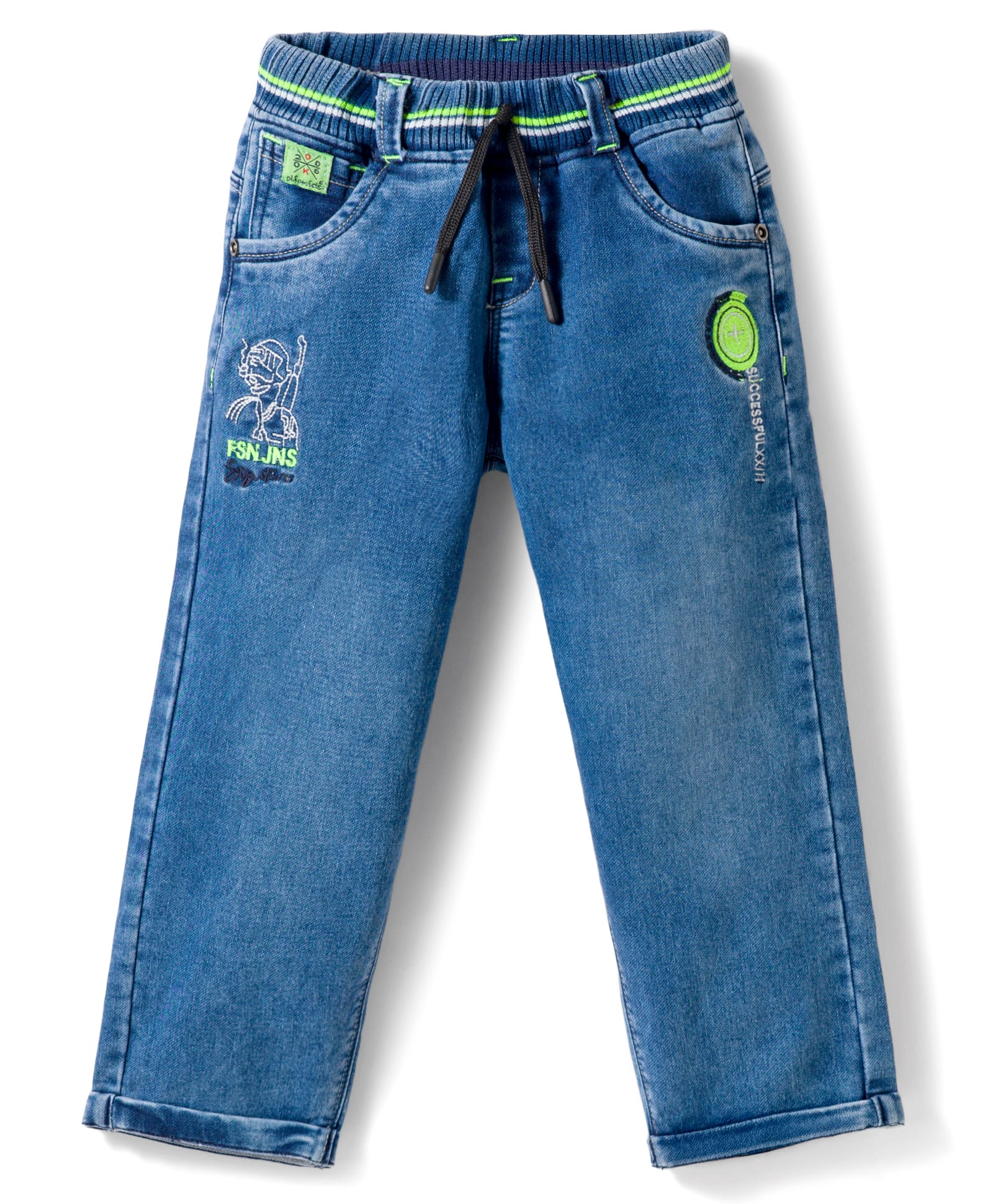 Olio Kids Denim Woven Full Length Jeans with Embroidery - Light Blue-picture-32