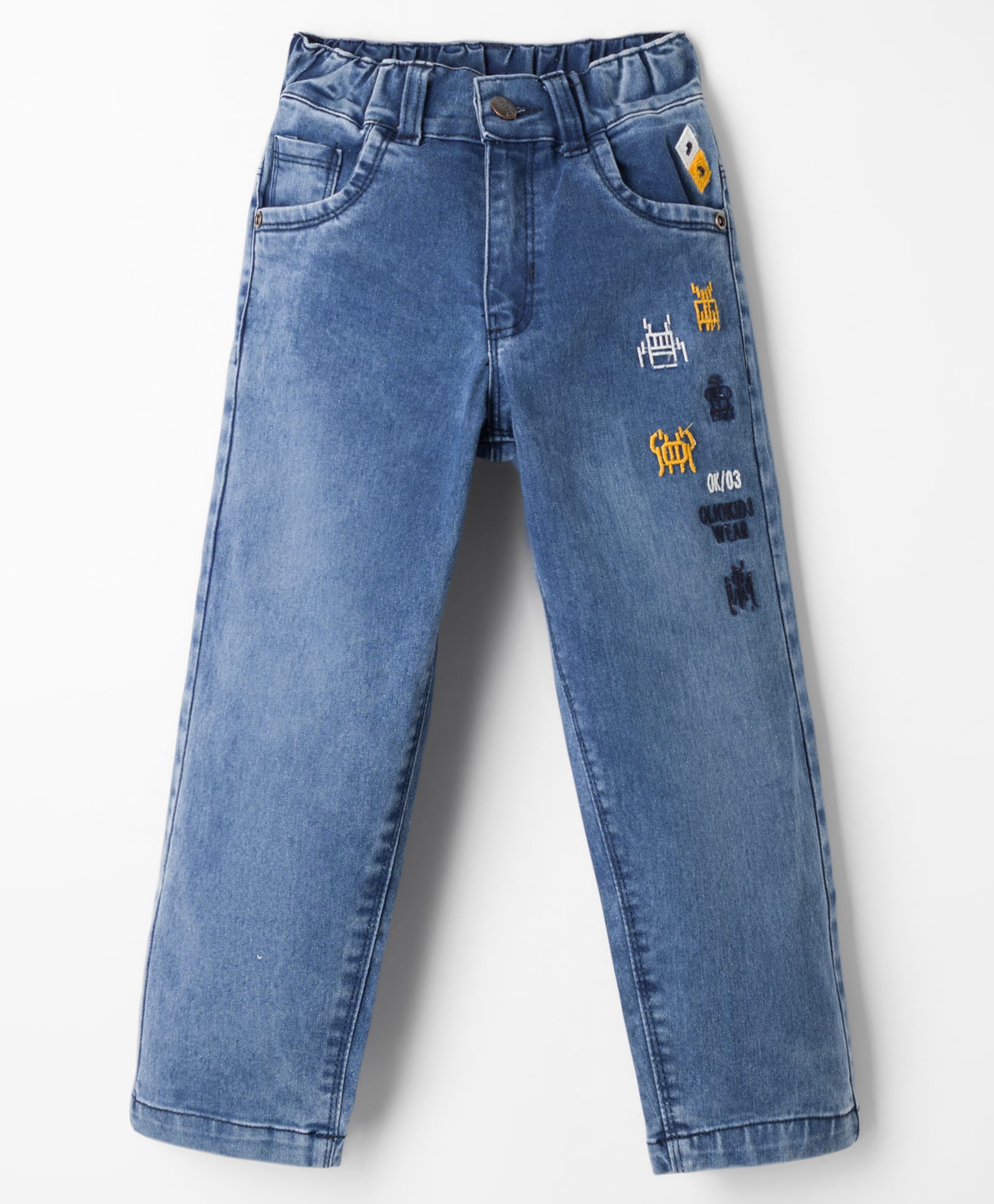 Olio Kids Denim Woven Full Length Jeans with Embroidery - Light Blue-picture-31