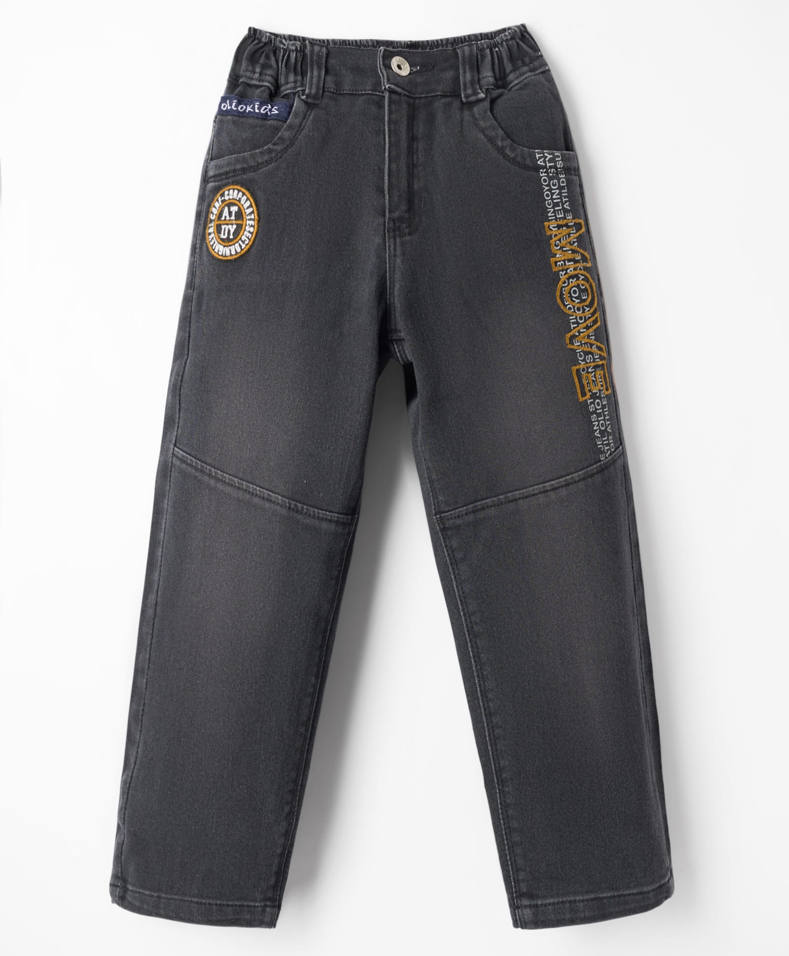 Olio Kids Denim Woven Full Length Jeans with Patch Detailing - Black-picture-26