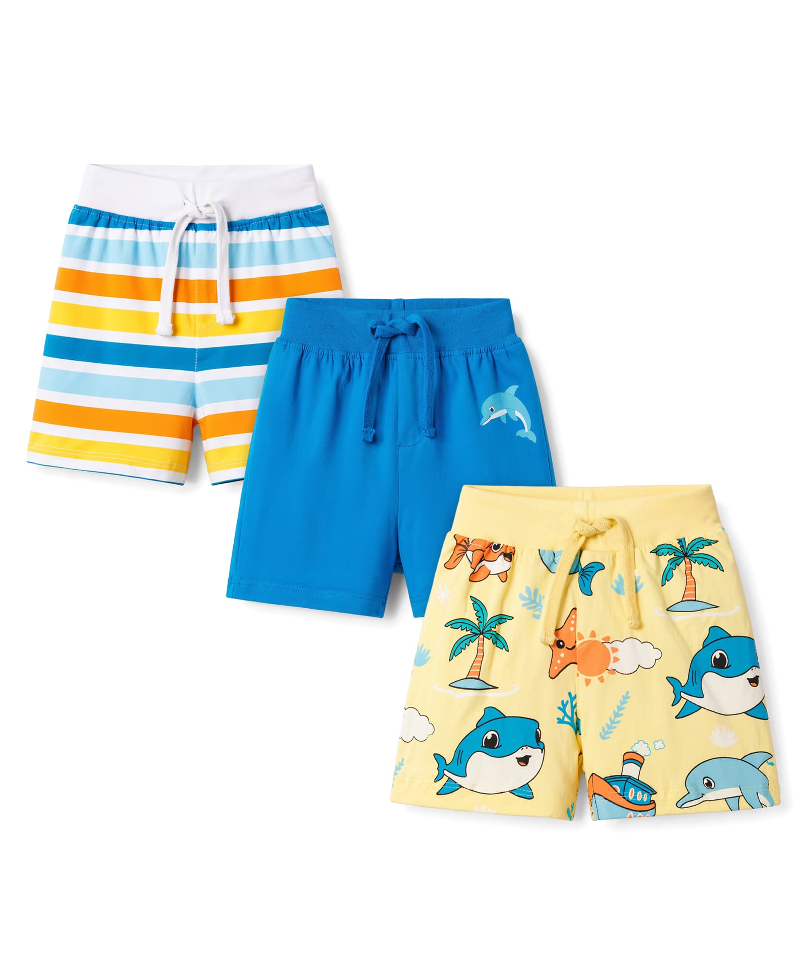 Babyhug Single Jersey Knit Mid Thigh Striped & Printed Shorts Pack of 3 - Multicolor-picture-19