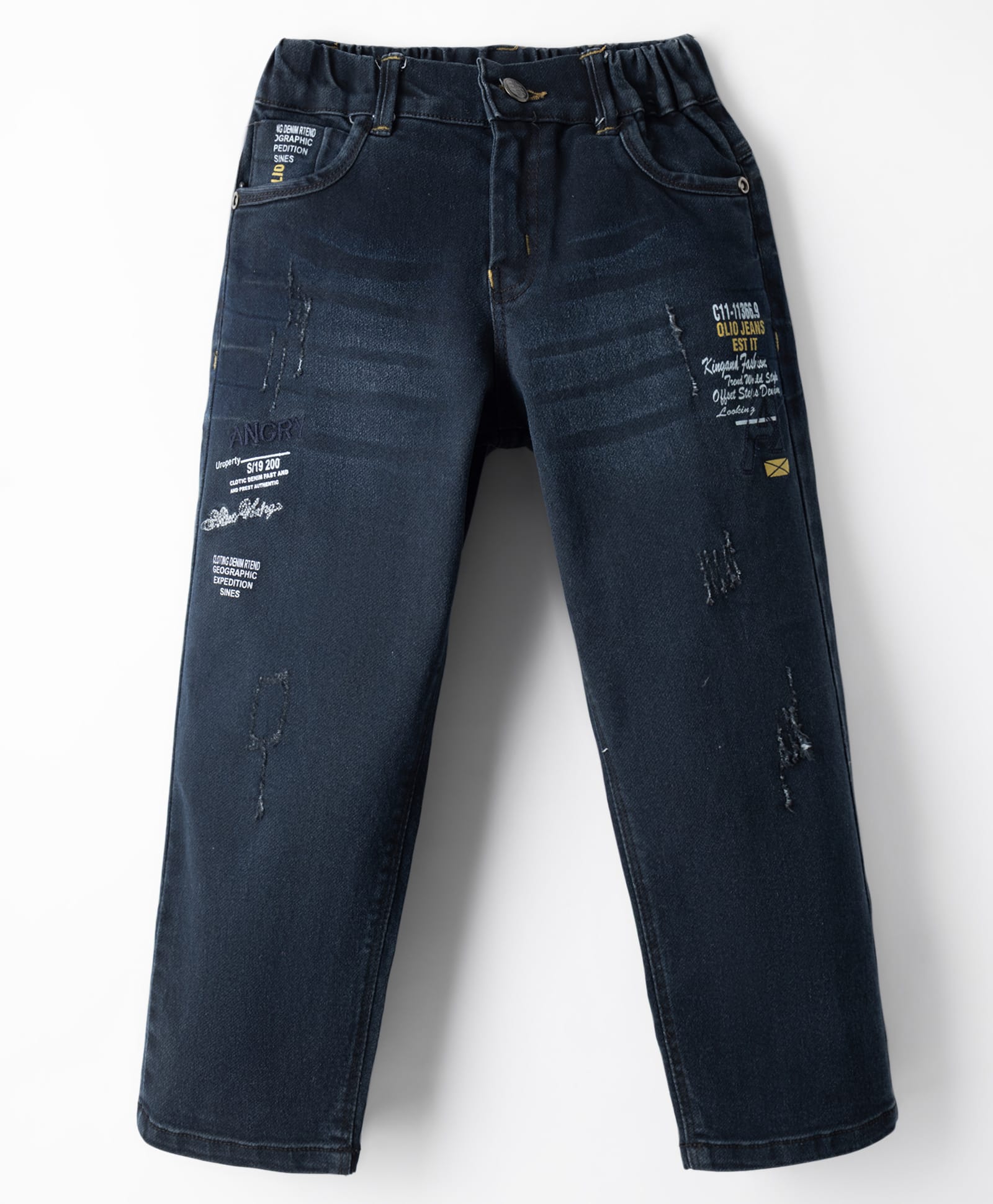 Olio Kids Denim Woven Full Length Jeans with Text Print - Black-picture-27