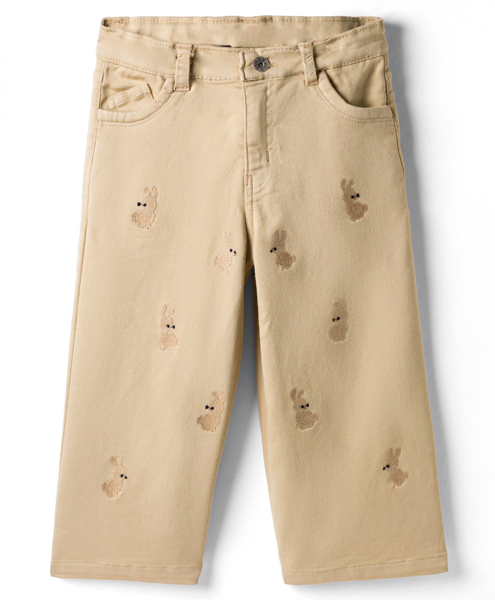 Olio Kids Cotton Woven Full Length Trouser with Bunny Embroidery - Beige-picture-28