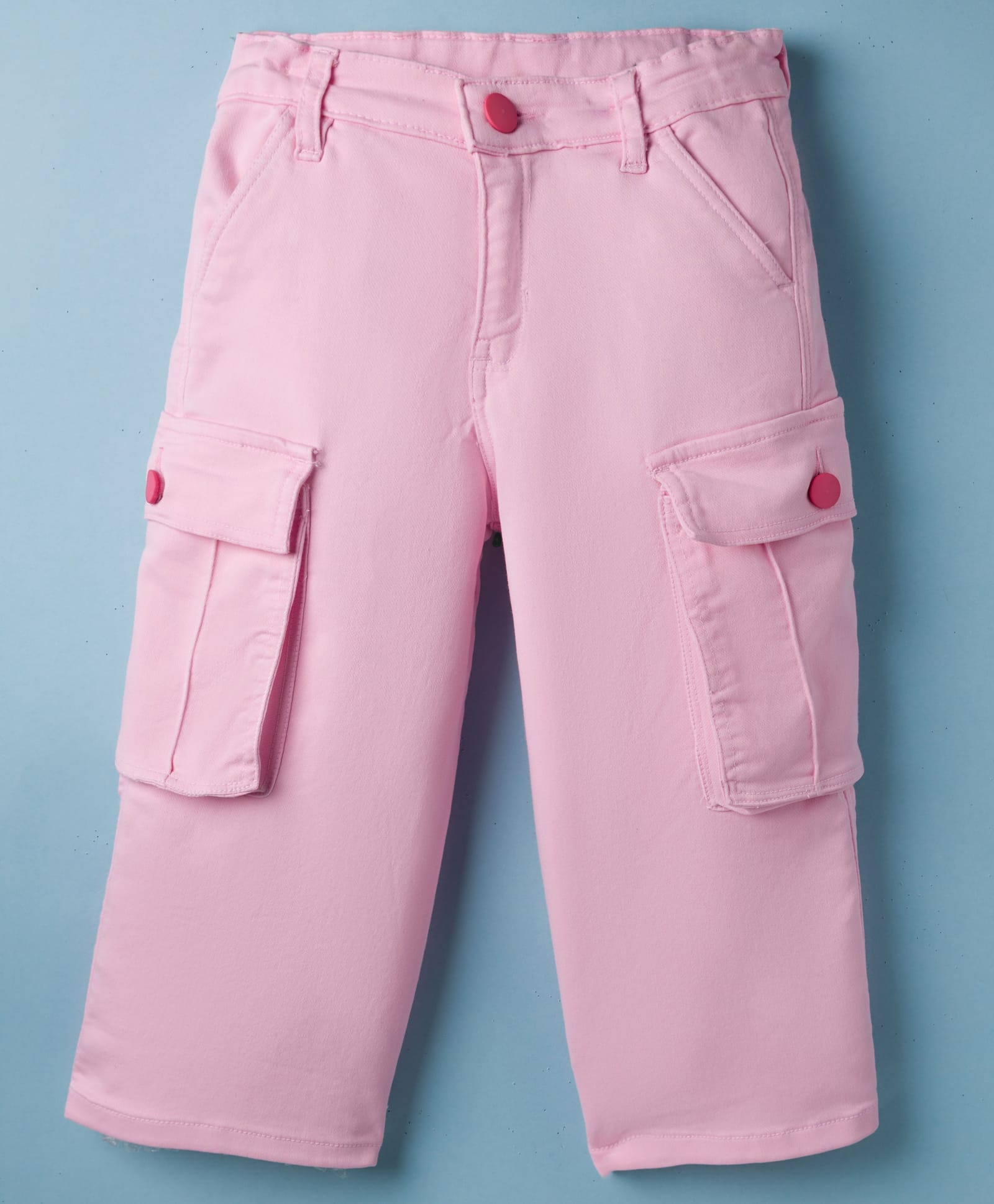 Olio Kids Cotton Woven Full Length Solid Cargo Pant - Pink-image-25