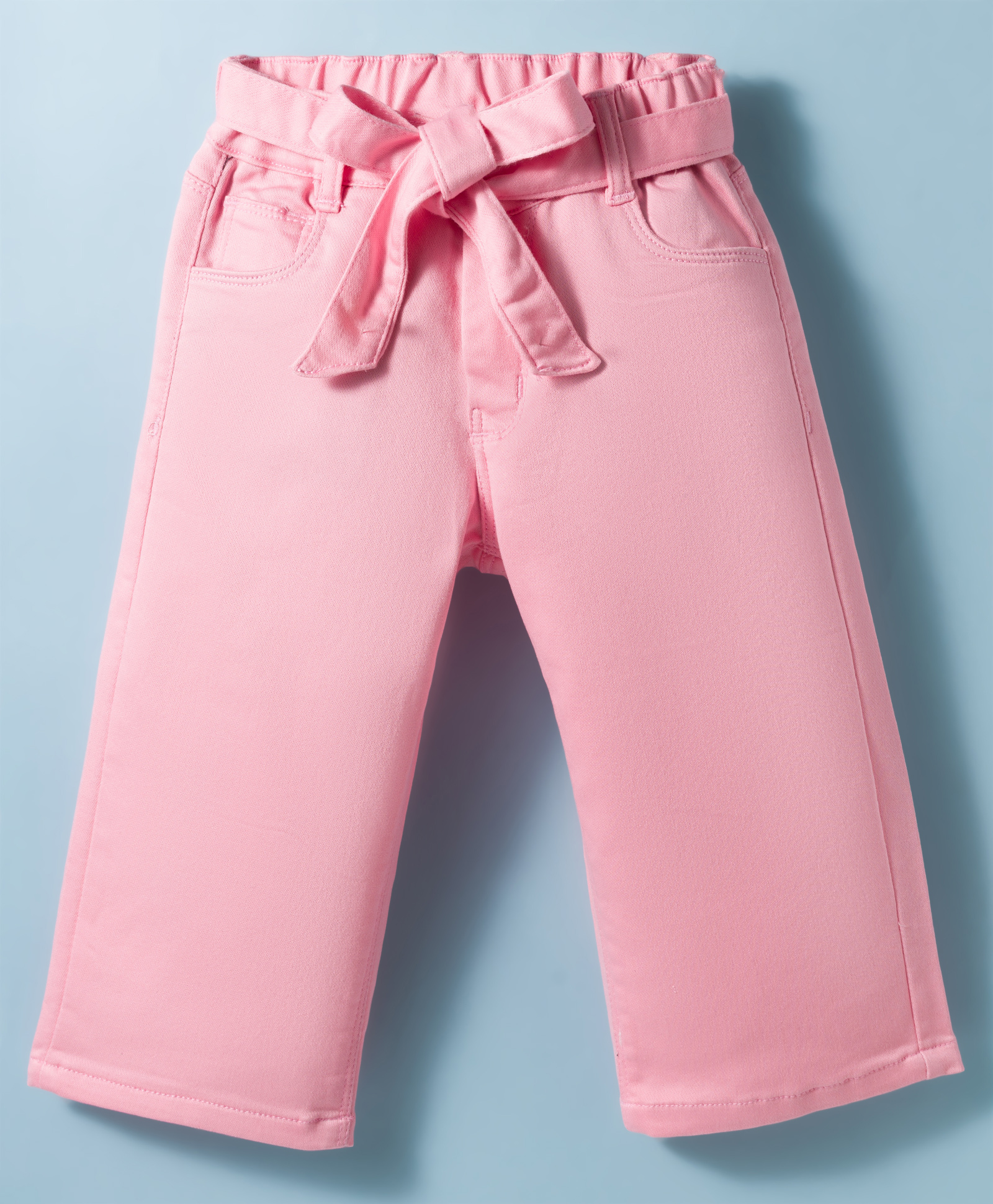 Olio Kids Cotton Woven Full Length Solid Trouser With Belt - Pink-picture-26