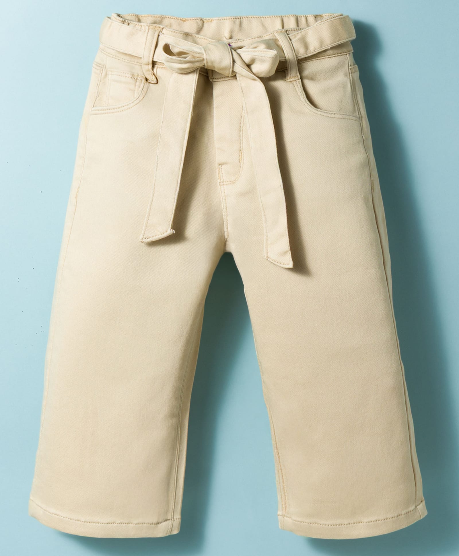 Olio Kids Cotton Woven Full Length Solid Trouser With Belt - Khaki-picture-28