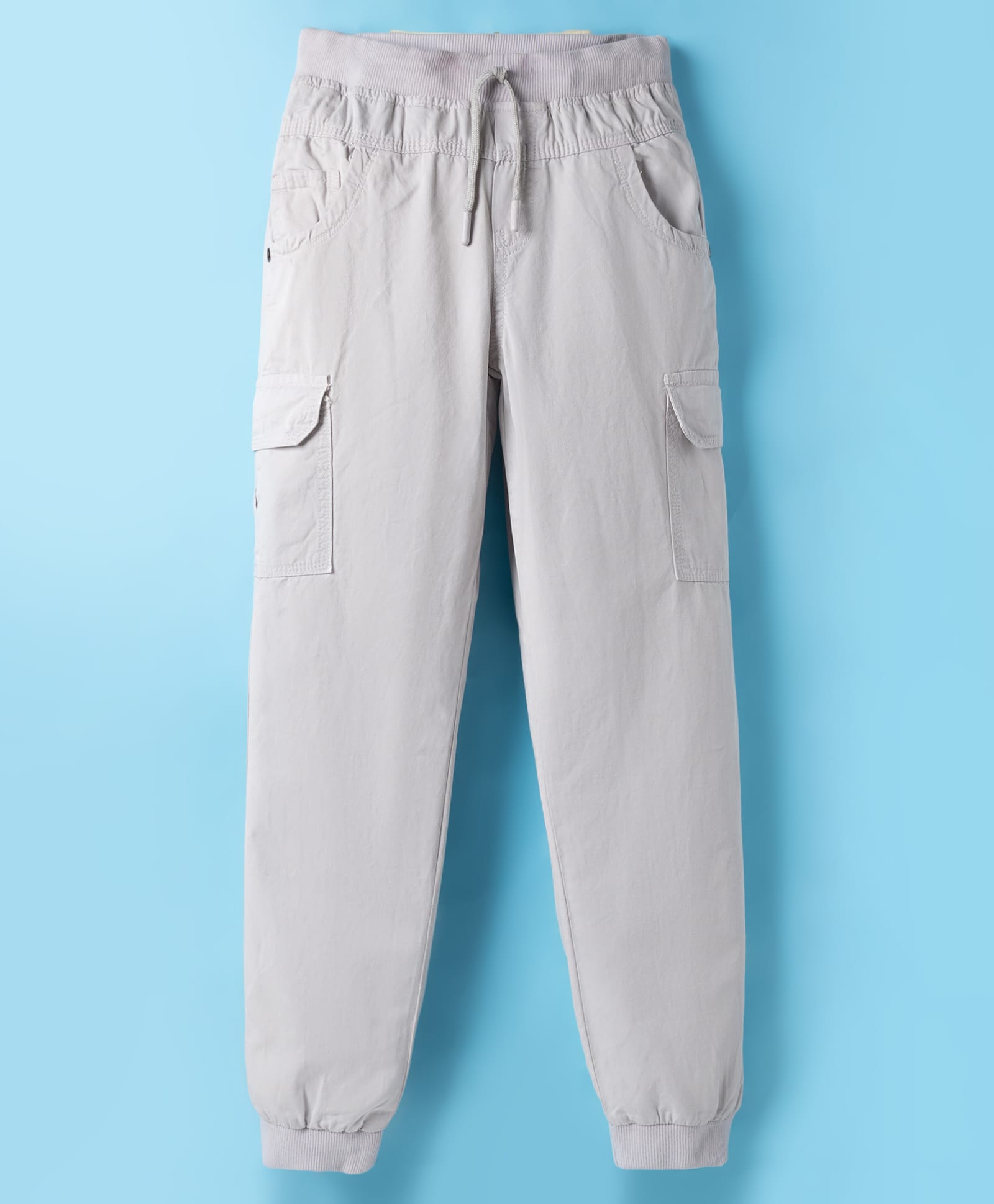 Olio Kids Cotton Woven Full Length Solid Trouser - Grey-picture-19