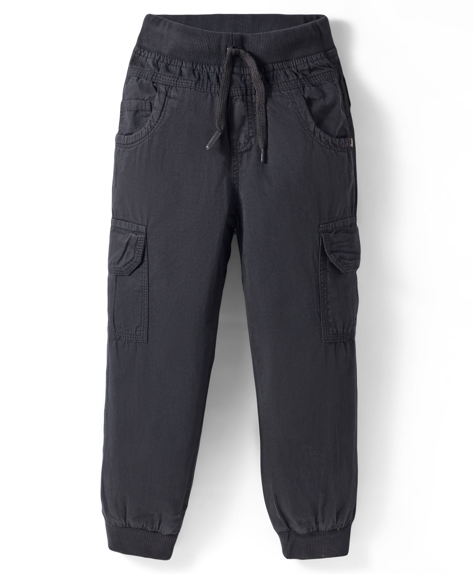 Olio Kids Cotton Woven Full Length Solid Trouser - Black-picture-20