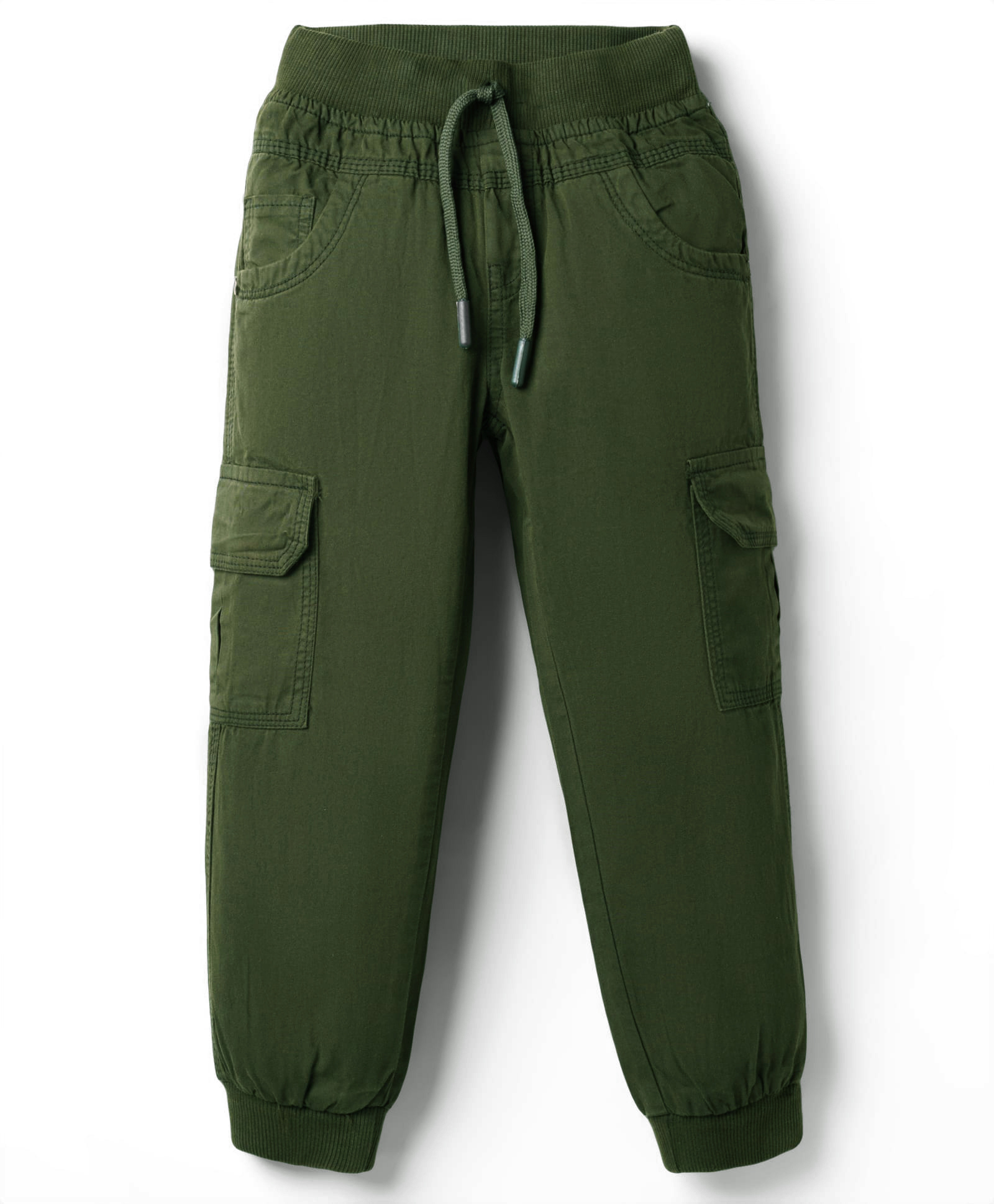 Olio Kids Cotton Woven Full Length Solid Trouser - Olive Green-picture-17