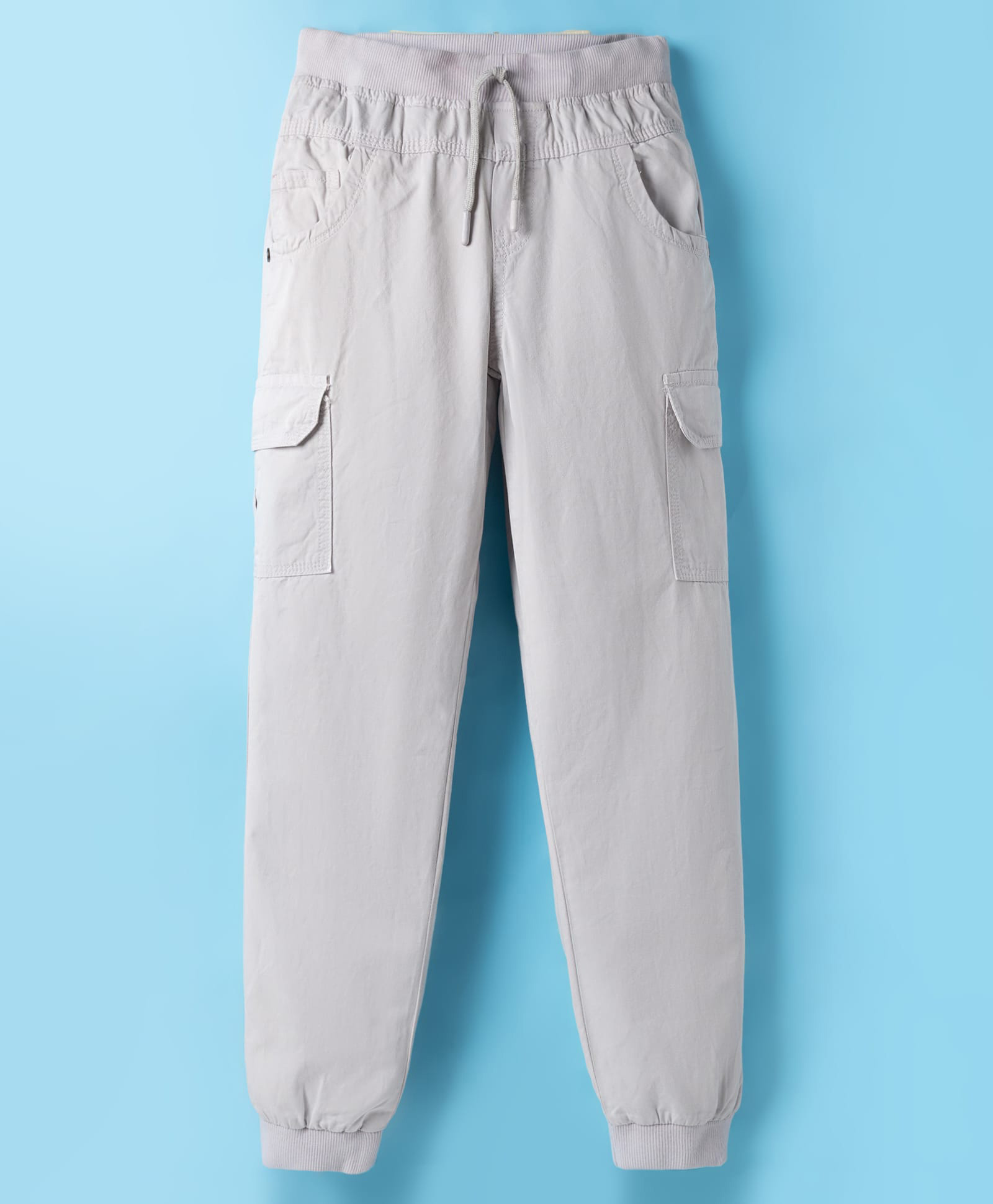 Olio Kids Cotton Woven Full Length Solid Trouser - Light Grey-picture-13