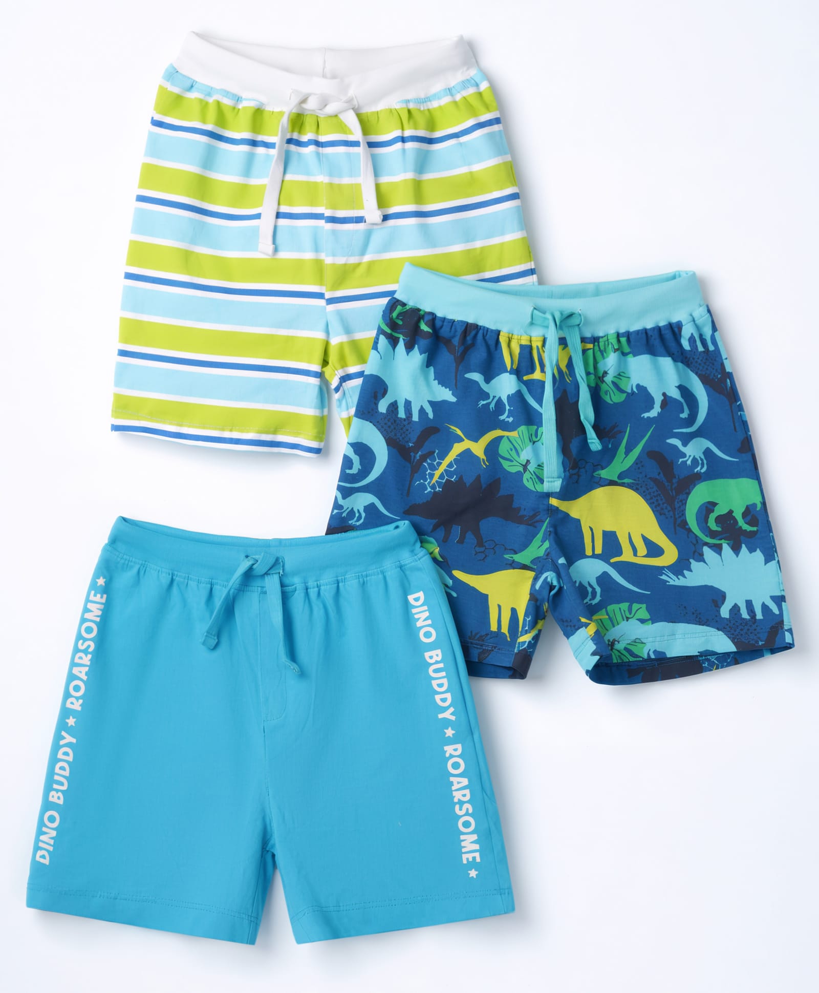 Babyhug Single Jersey Knit Mid Thigh Shorts with Dino Print Pack of 3 - Multicolor-picture-16