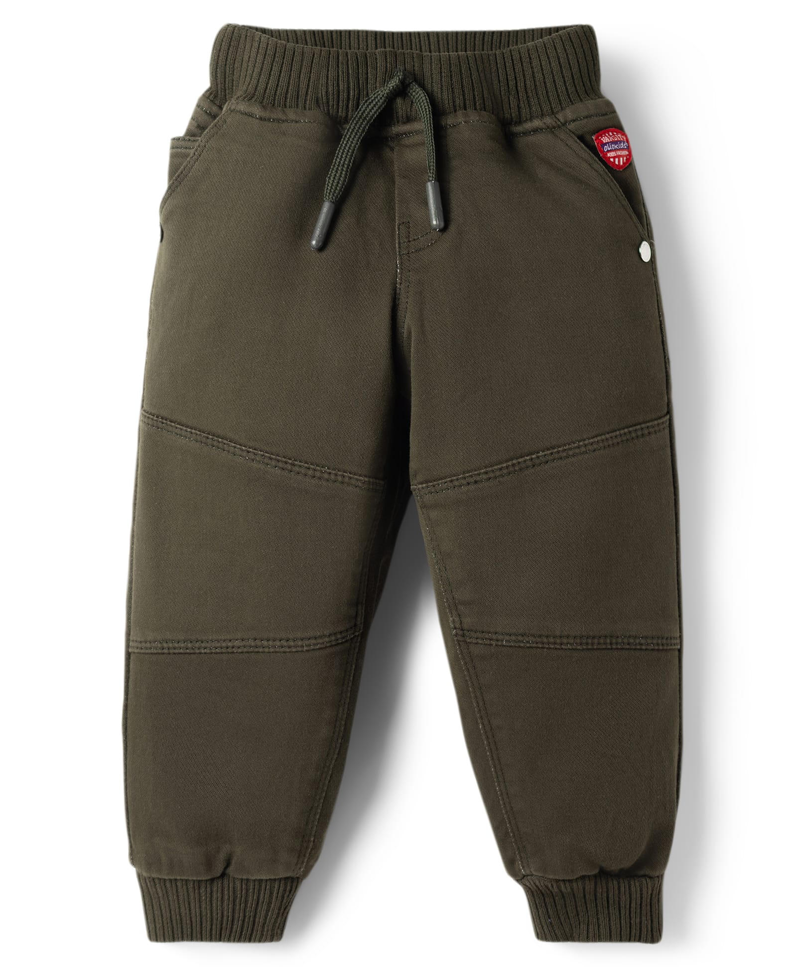 Olio Kids Cotton Woven Full Length Cut N Sew Solid Trouser-Olive Green-picture-23