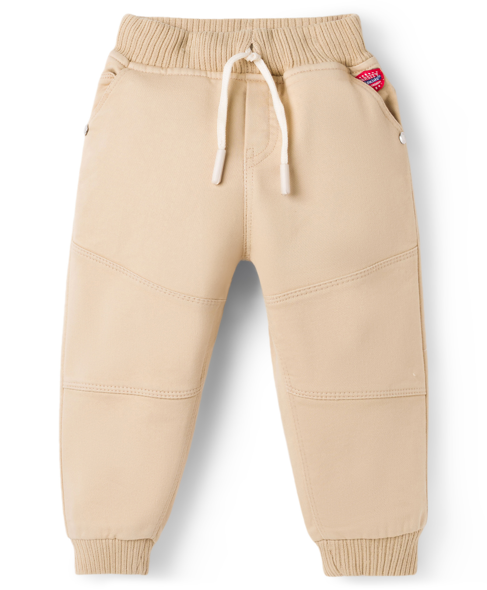 Olio Kids Cotton Woven Full Length Cut N Sew Solid Trouser-Beige-picture-16