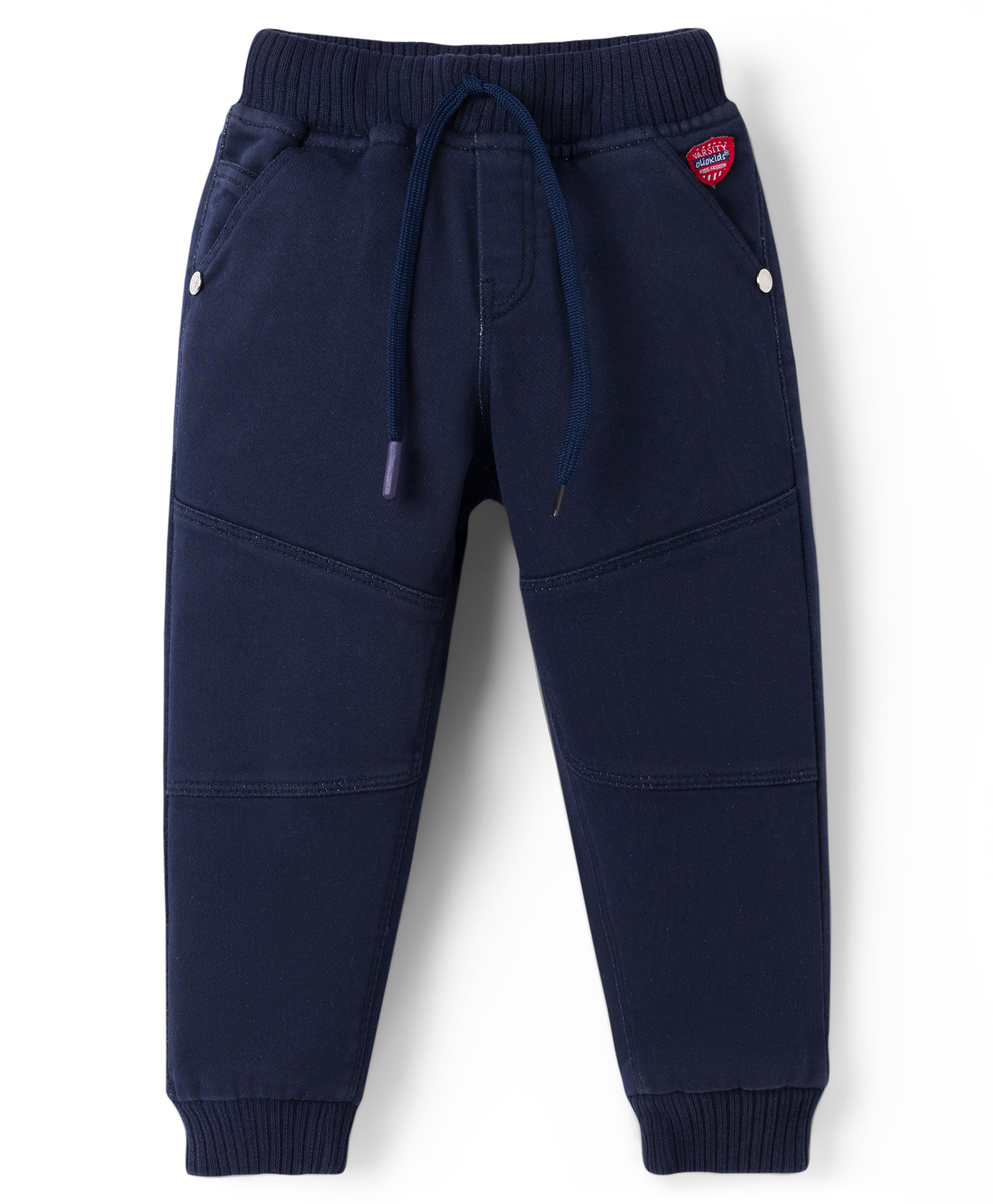Olio Kids Cotton Woven Full Length Cut N Sew Solid Trouser-Navy Blue-picture-17