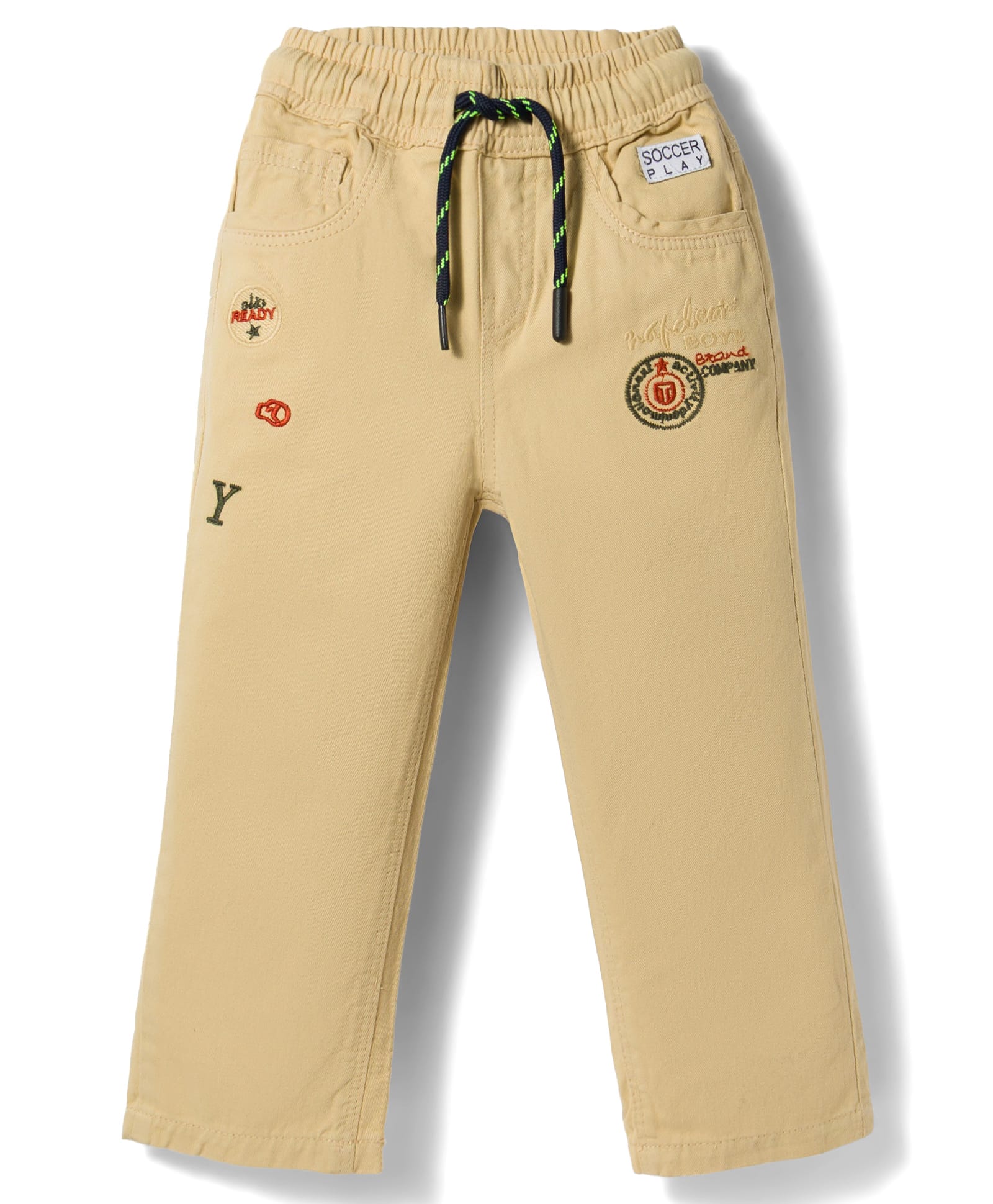 Olio Kids Cotton Woven Full Length Text Embroidered Trouser With Patch - Khaki-picture-16