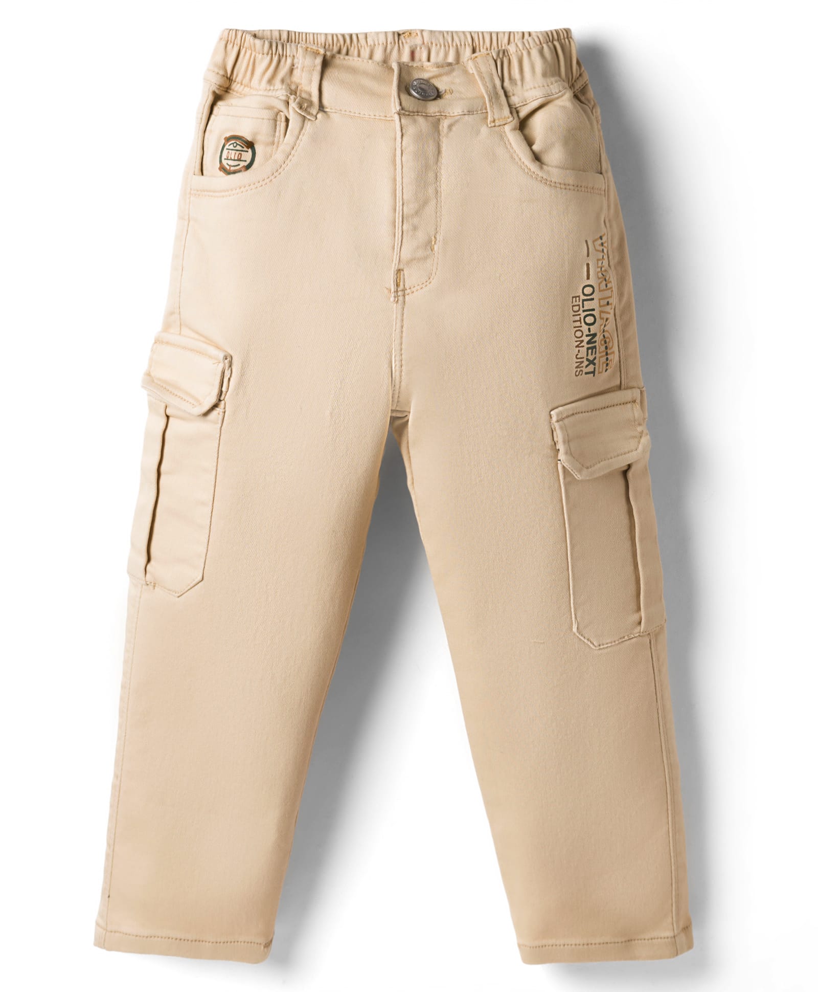 Olio Kids Cotton Woven Full Length Solid Color Trouser - Khaki-picture-28