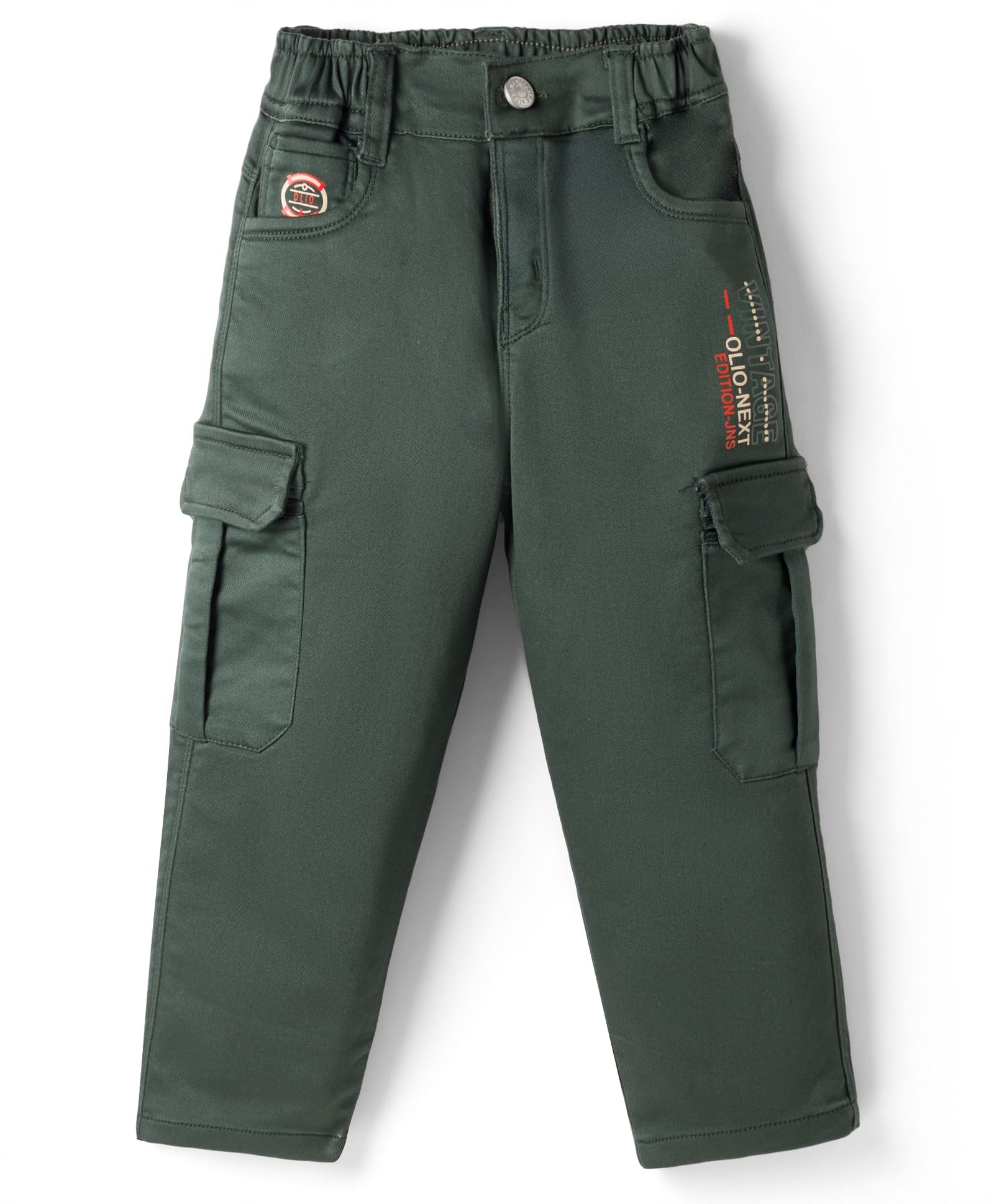 Olio Kids Cotton Woven Full Length Solid Color Trouser - Olive Green-image-33
