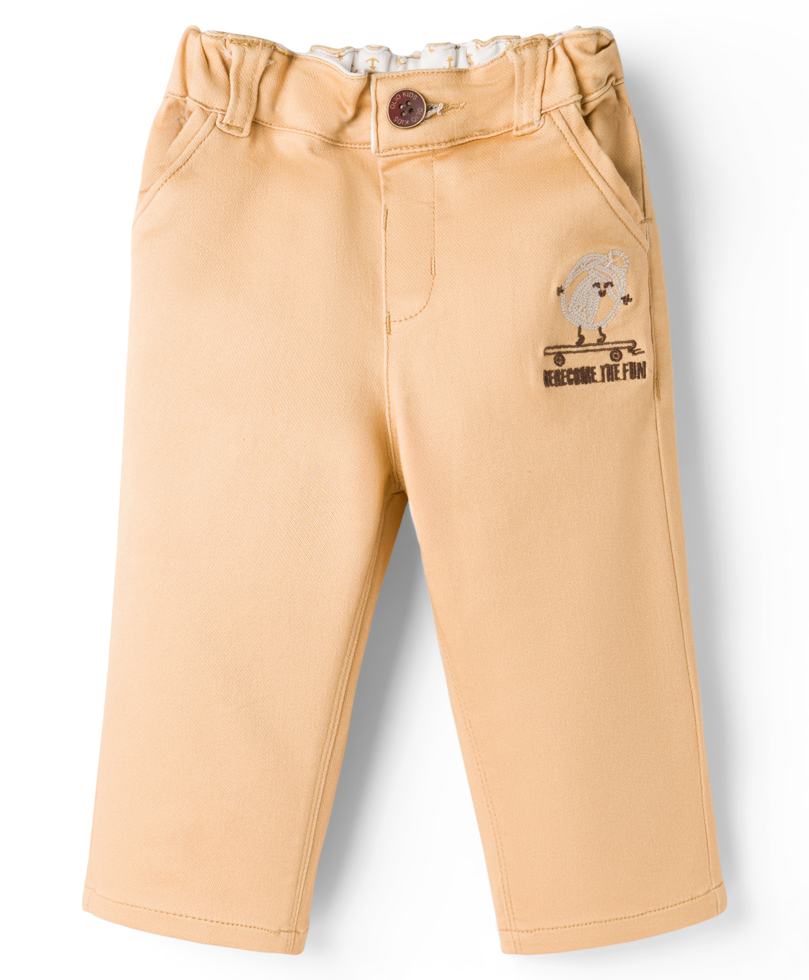 Olio Kids Cotton Woven Full Length Trouser With Embroidery Detailing - Light Brown-picture-25