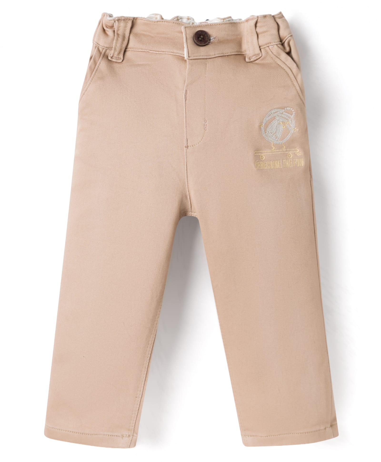 Olio Kids Cotton Woven Full Length Trouser With Embroidery Detailing - Peach-picture-18