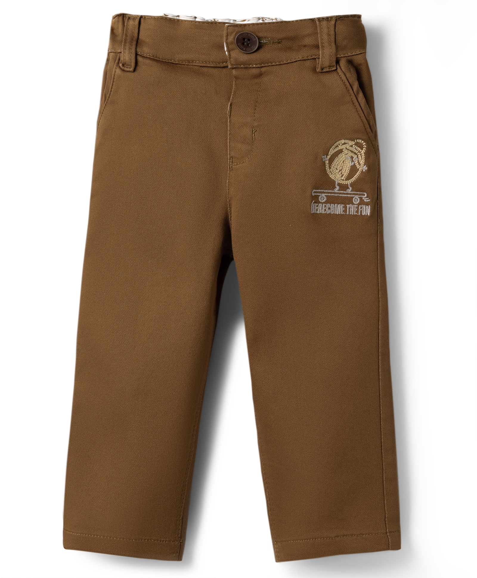 Olio Kids Cotton Woven Full Length Trouser With Embroidery Detailing - Brown-picture-37