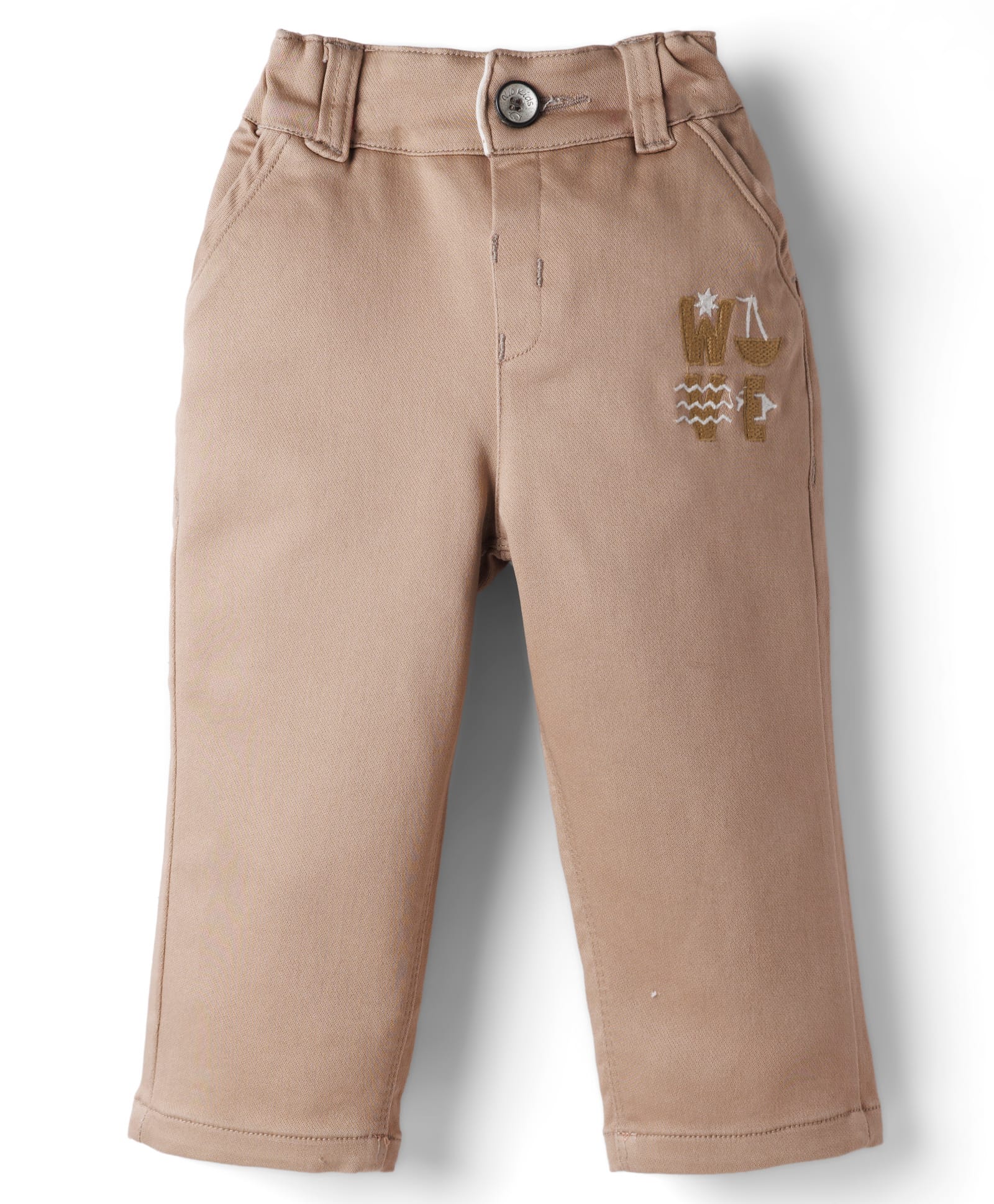 Olio Kids Cotton Woven Full Length Trouser with Embroidery Detailing - Khaki-picture-16