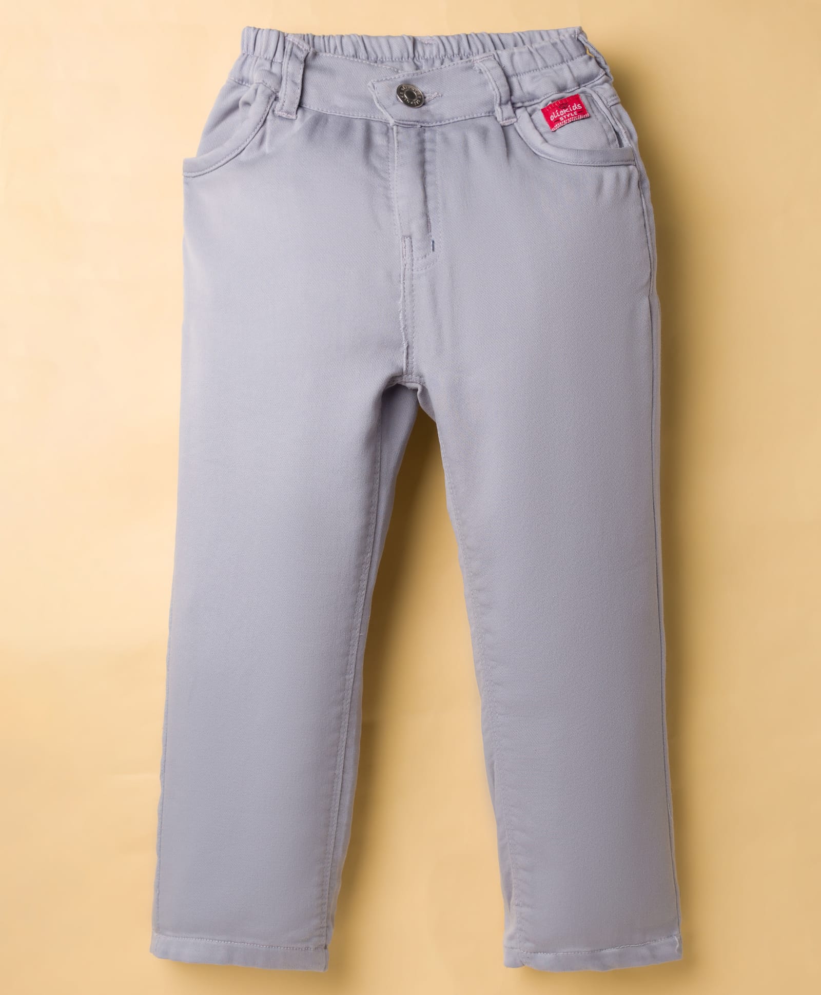Olio Kids Cotton Woven Full Length Solid Trouser - Grey-picture-12