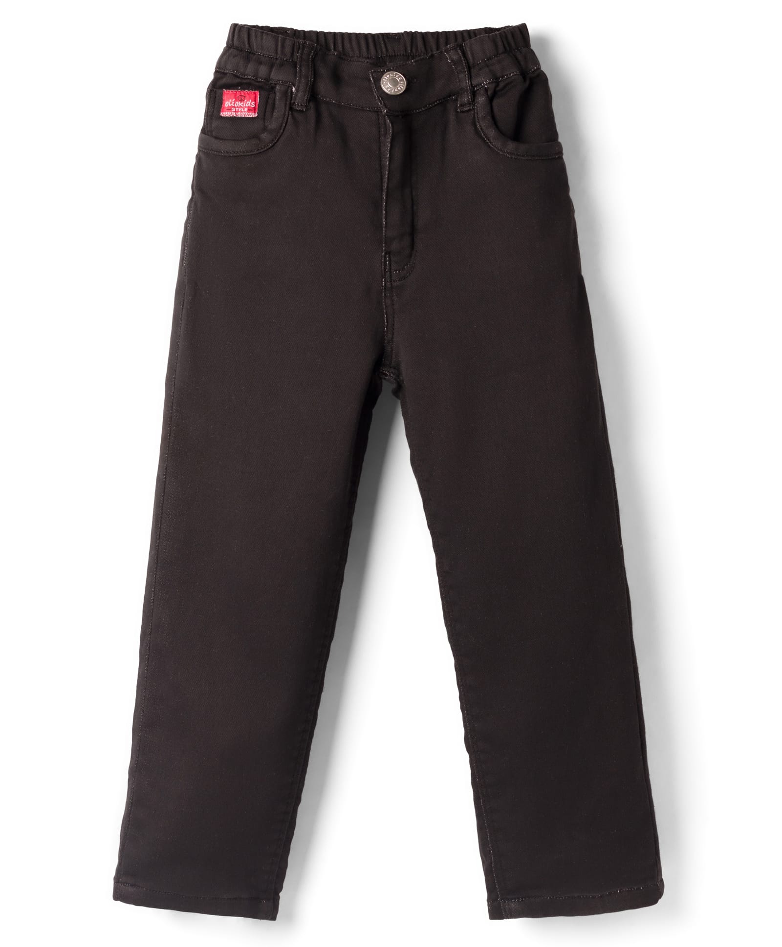 Olio Kids Cotton Woven Full Length Solid Trouser - Black-picture-35