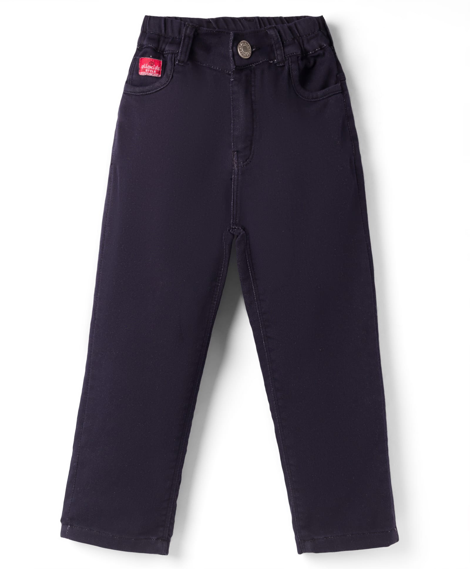 Olio Kids Cotton Woven Full Length Solid Trouser - Navy Blue-picture-17