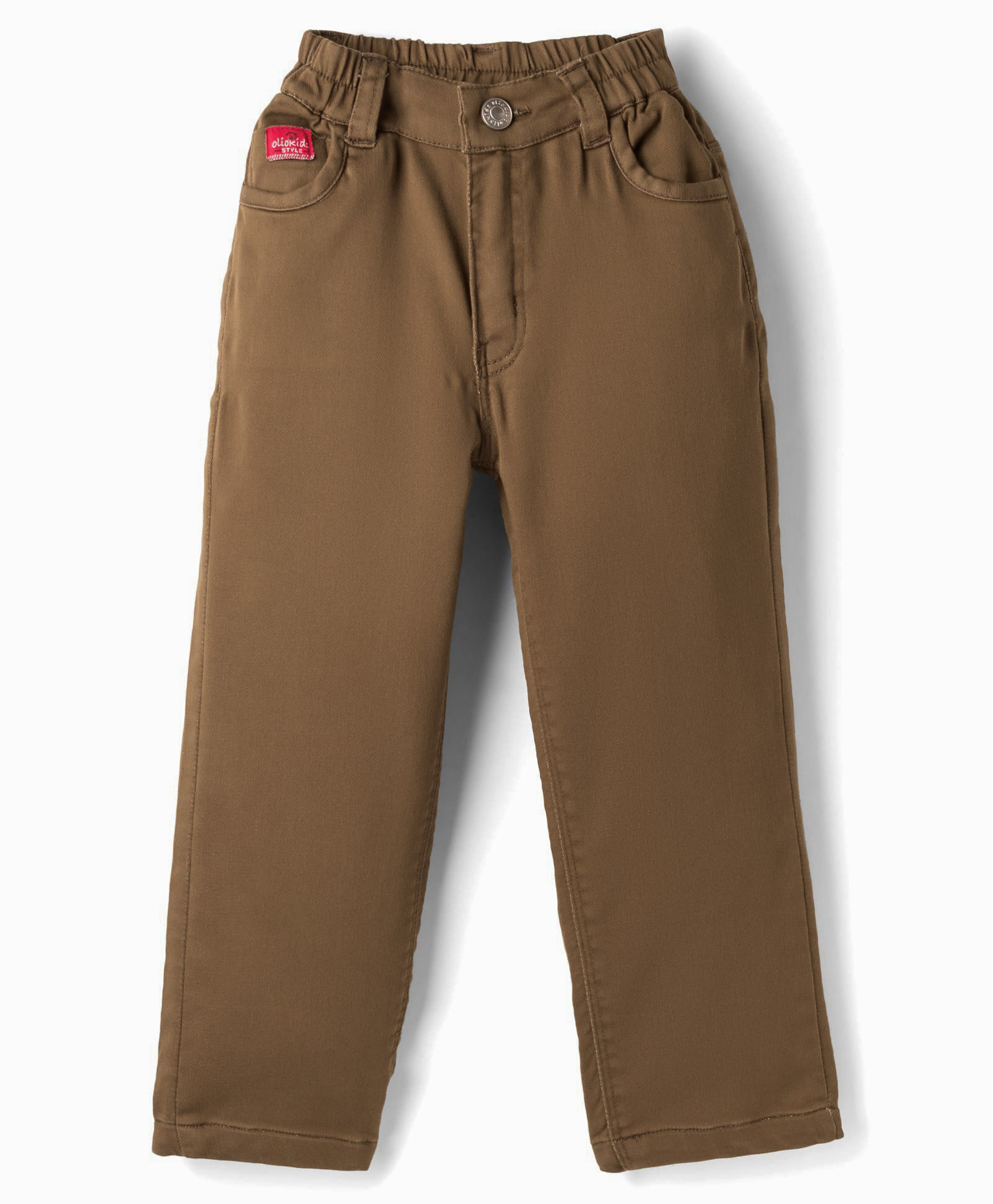 Olio Kids Cotton Woven Full Length Solid Trouser - Khaki-picture-18