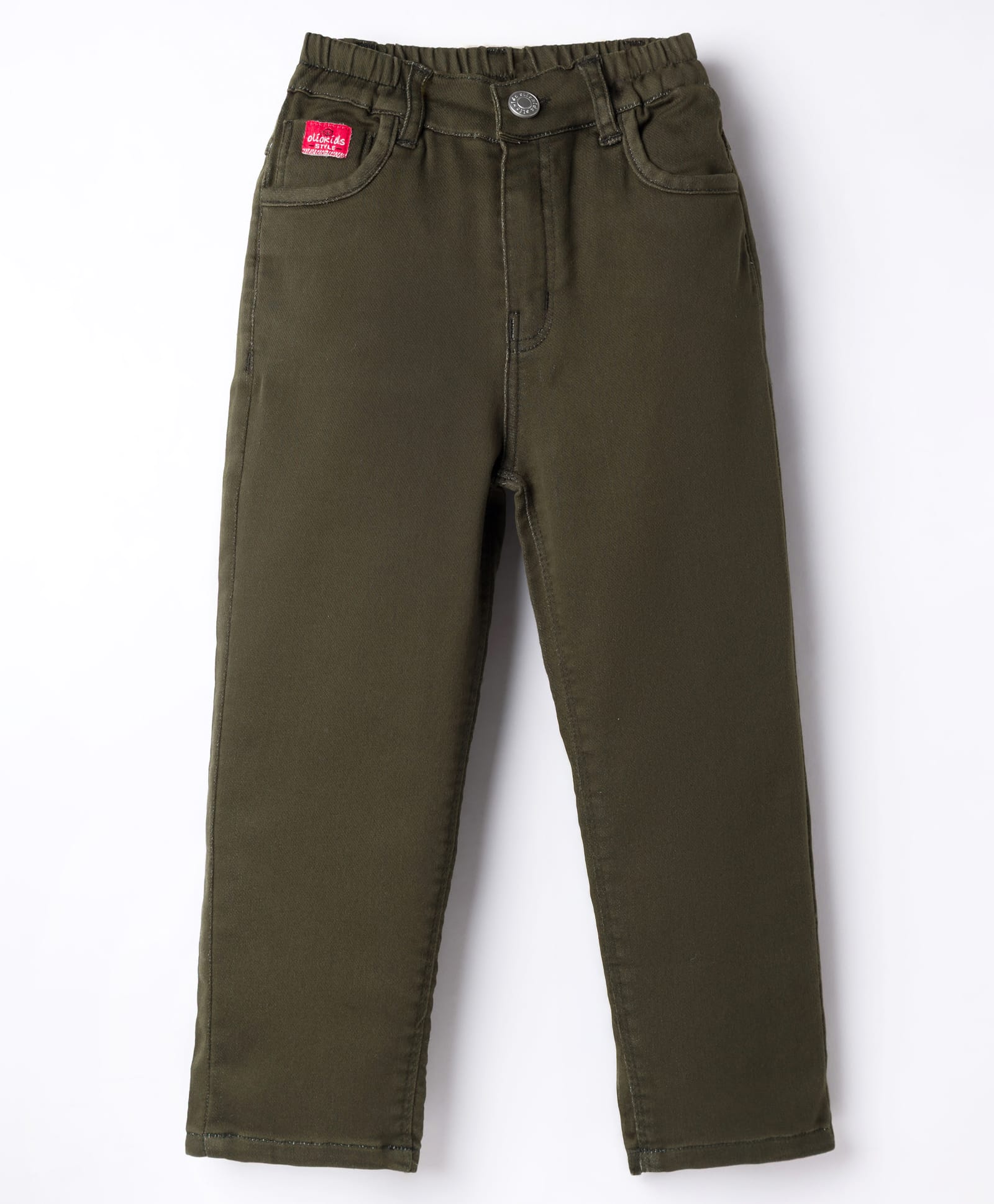 Olio Kids Cotton Woven Full Length Solid Trouser - Olive Green-picture-33