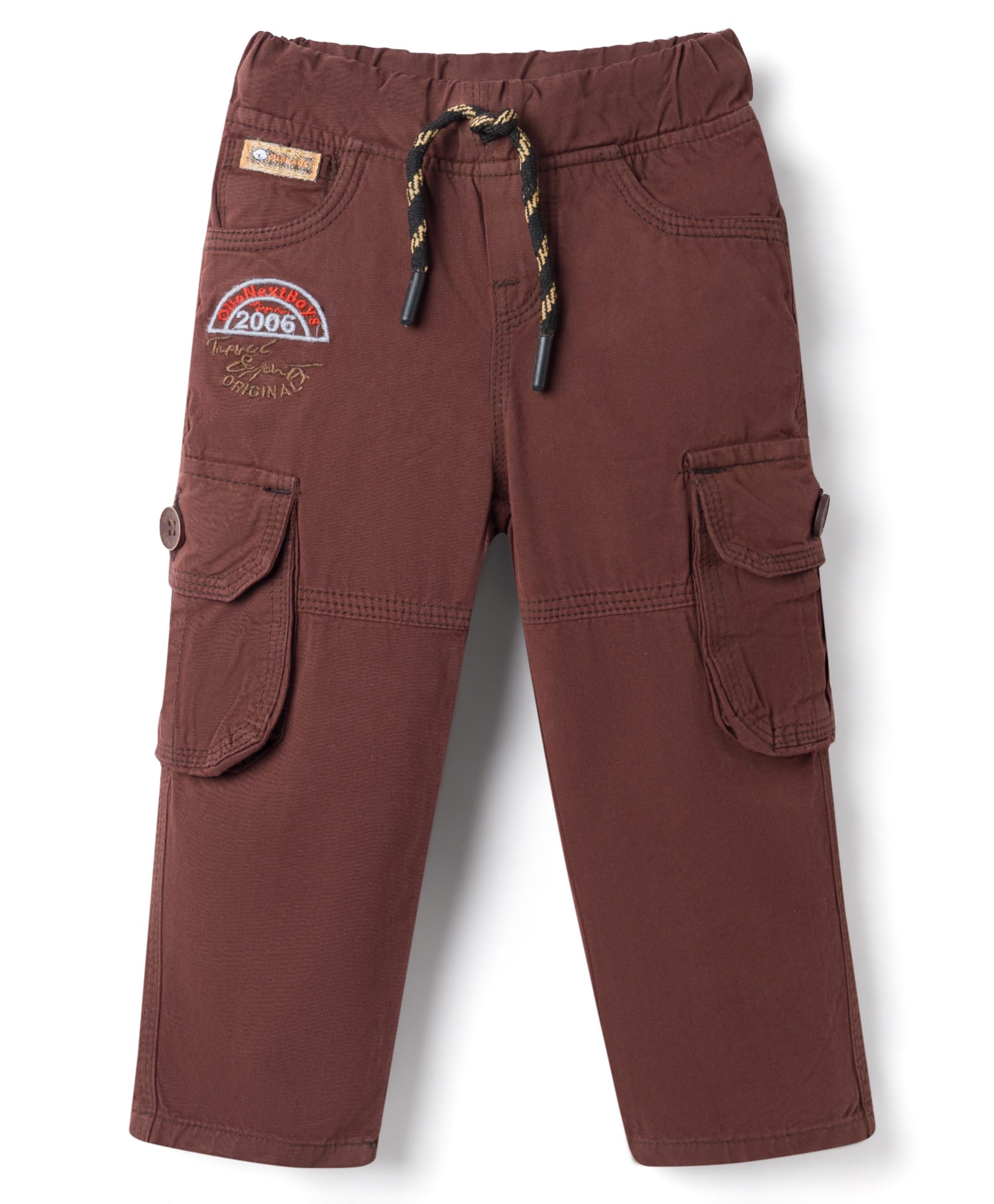 Olio Kids Cotton Woven Full Length Trouser with Embroidery - Brown-picture-34