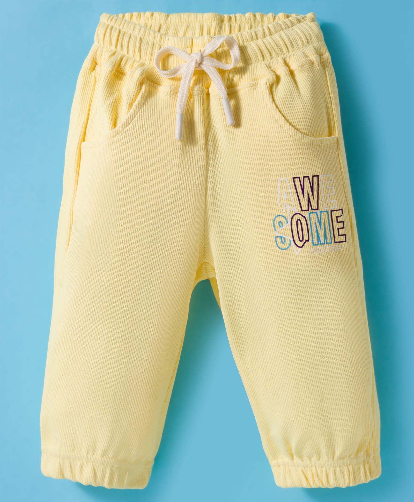 Olio Kids Knit Full Length Lounge Pant With Text Print - Lemon Yellow-picture-18