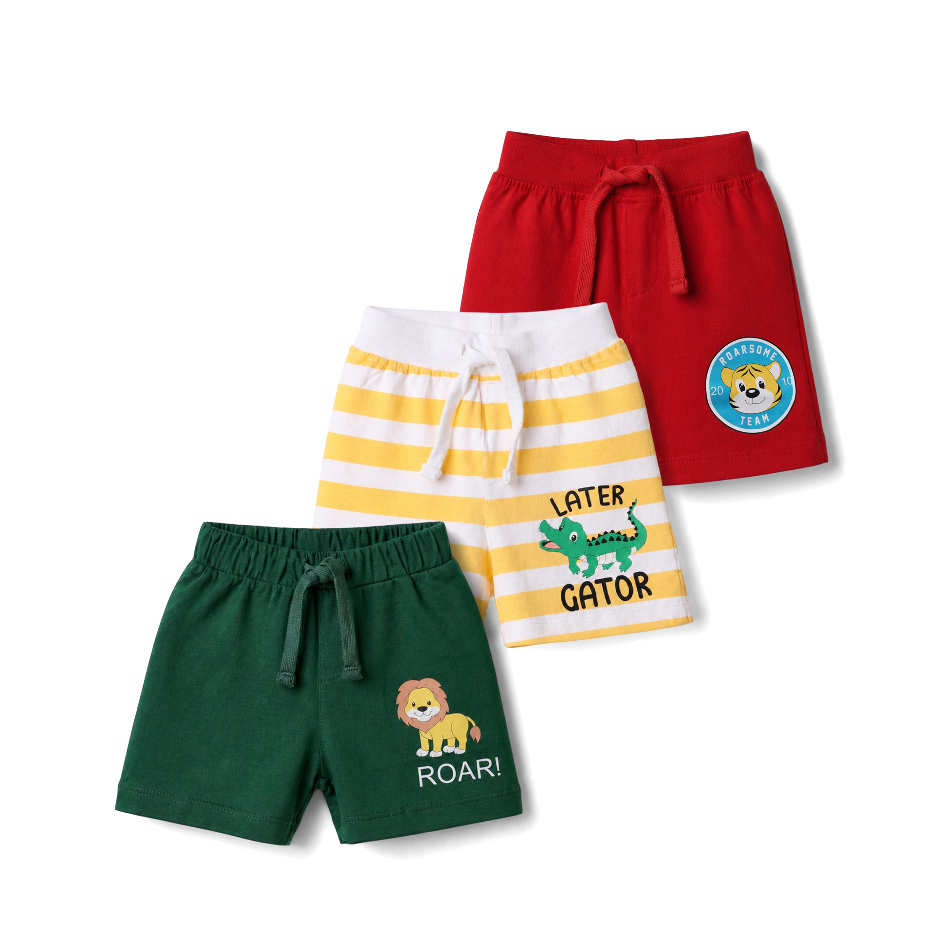 Babyhug Single Jersey Knit Mid Thigh Shorts with Animal Print Pack of 3 - Multicolor-picture-21