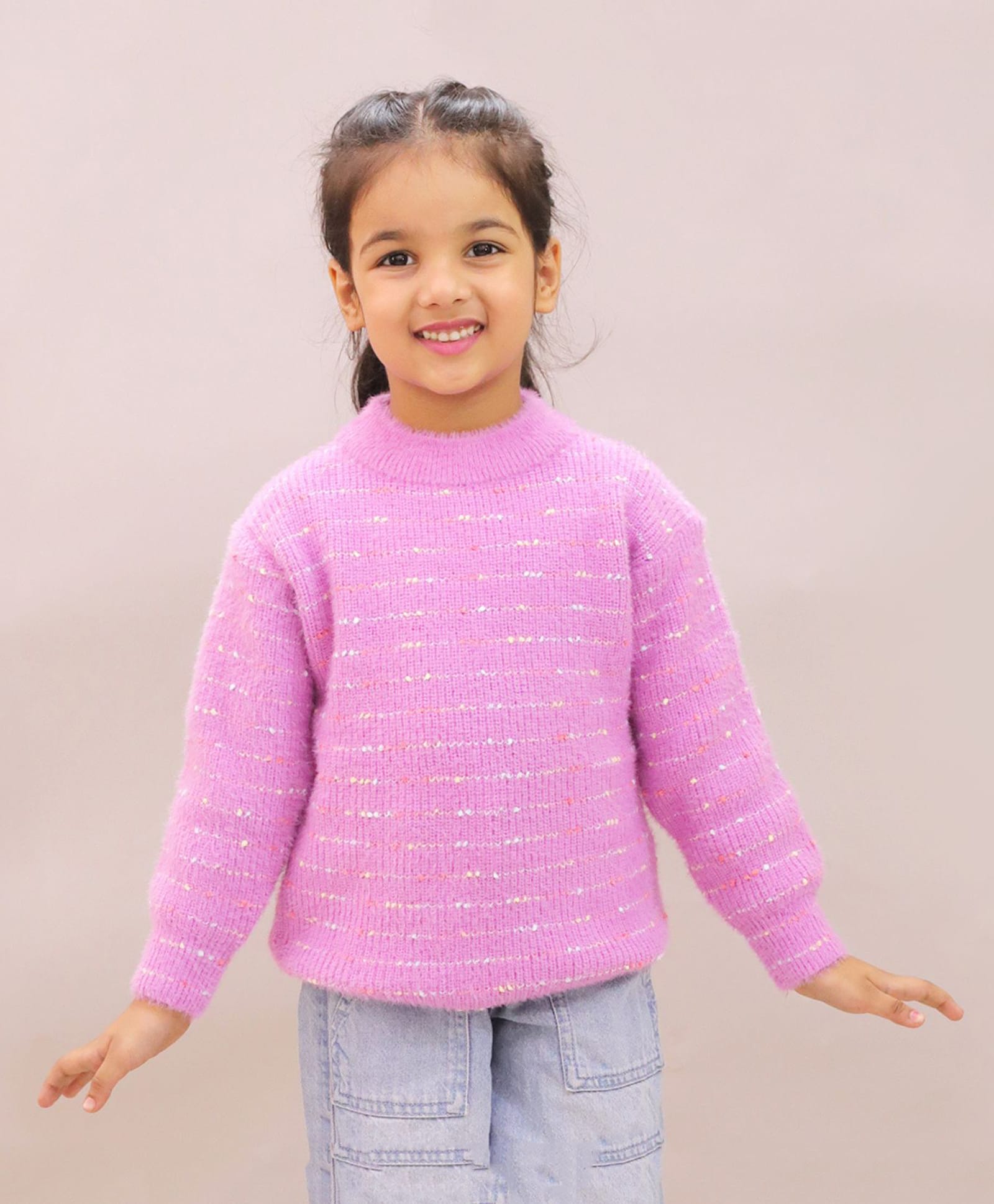 Little Ginnie Woollen Woven Full Sleeves Abstract Designed Sweater - Purple-picture-36