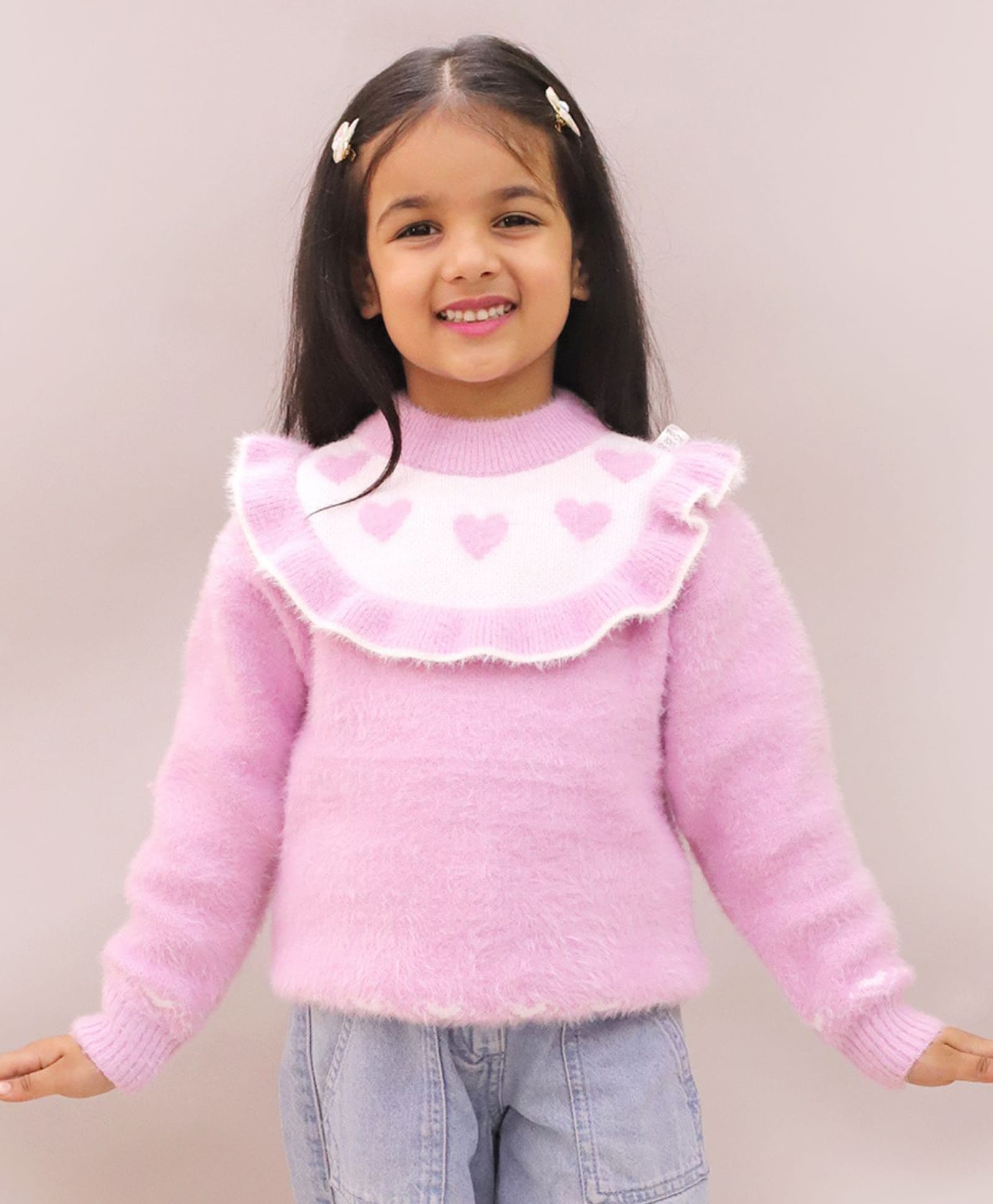 Little Ginnie Woollen Woven Full Sleeves Heart Designed Sweater - Purple-picture-24