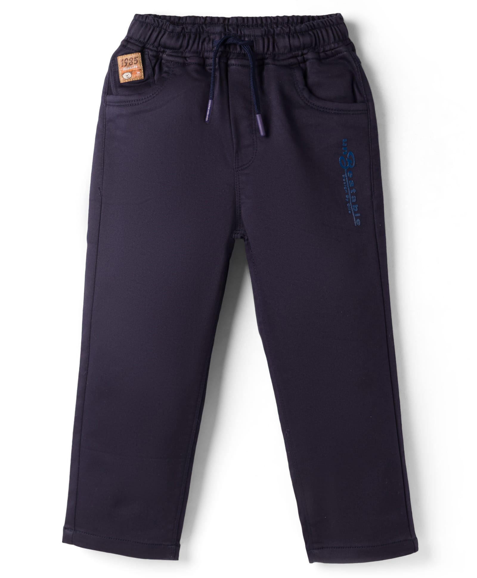 Olio Kids Cotton Woven Full Length Solid Trouser With Patch - Navy Blue-picture-18