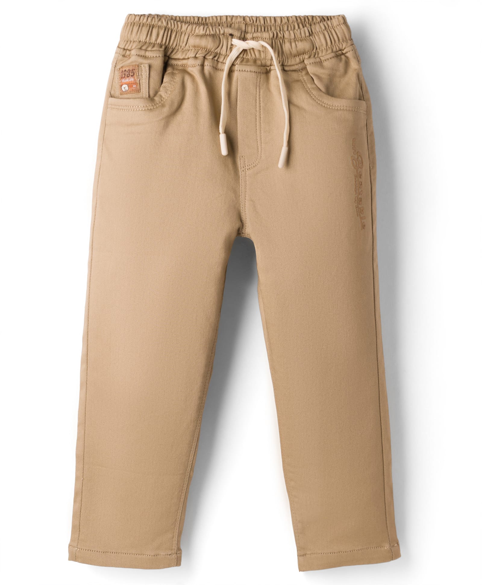Olio Kids Cotton Woven Full Length Solid Trouser With Patch - Cream-picture-16