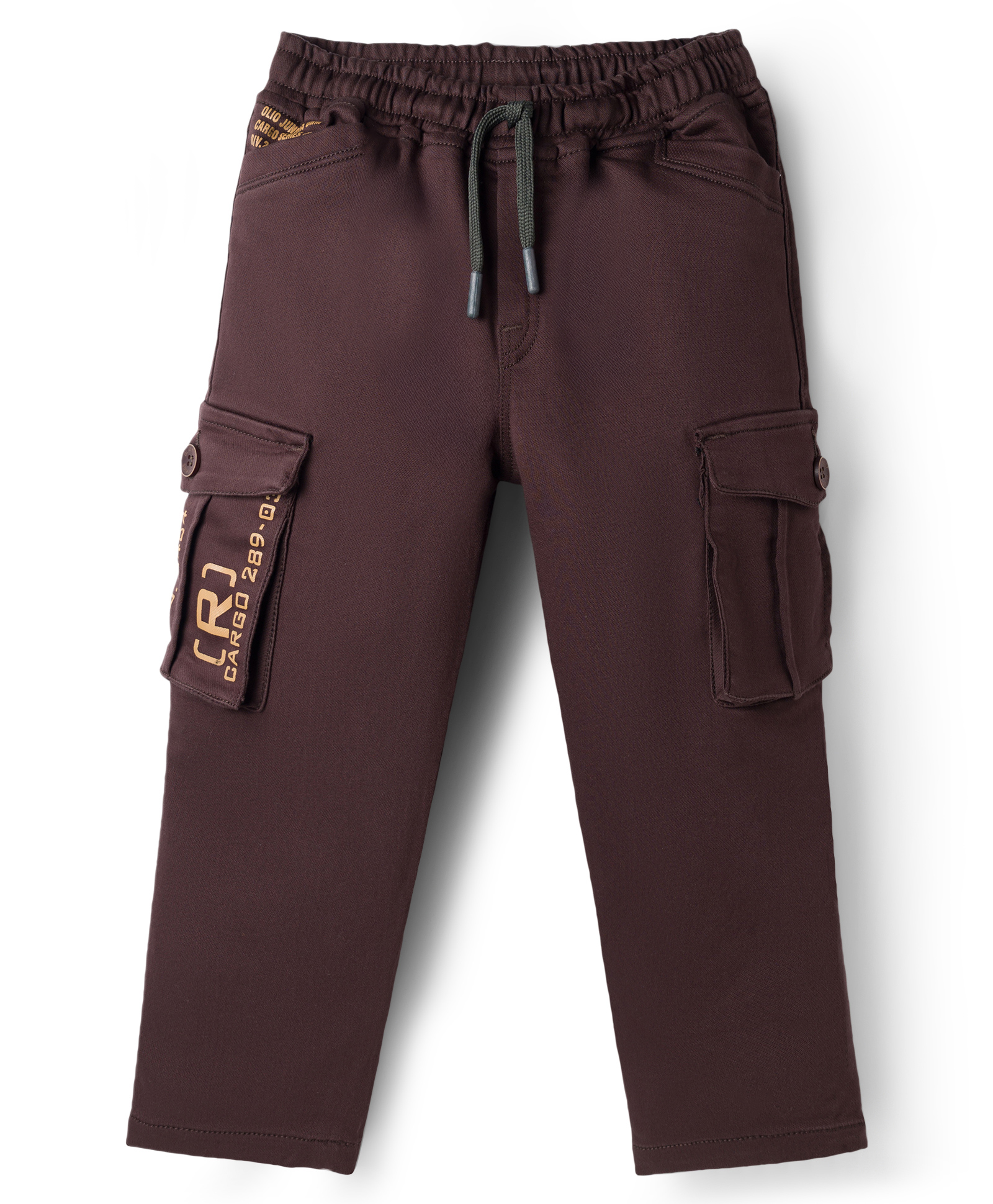 Olio Kids Cotton Woven Full Length Text Printed Trouser With Cargo Pockets - Brown-picture-28