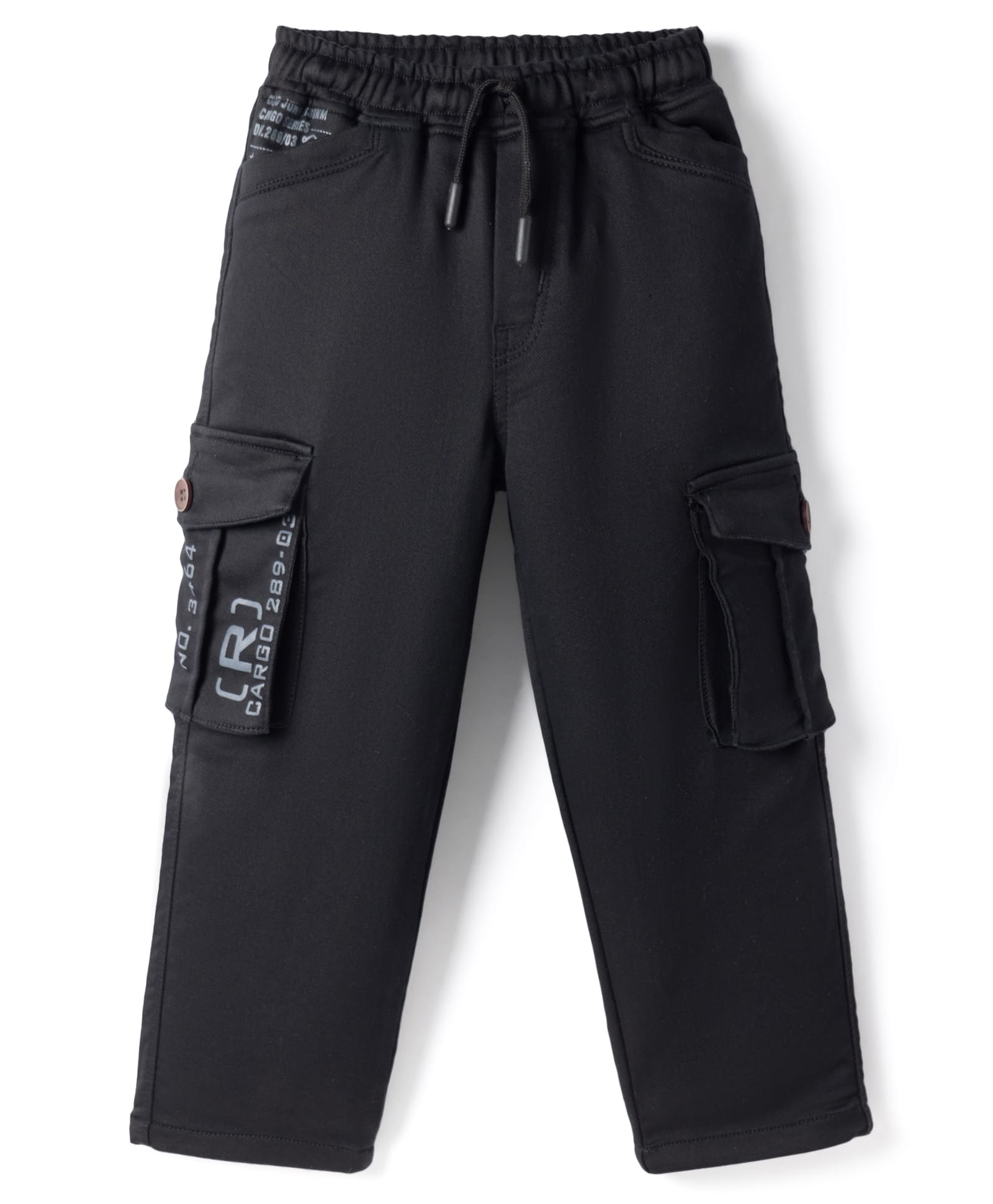 Olio Kids Cotton Woven Full Length Text Printed Trouser With Cargo Pockets - Black-picture-20